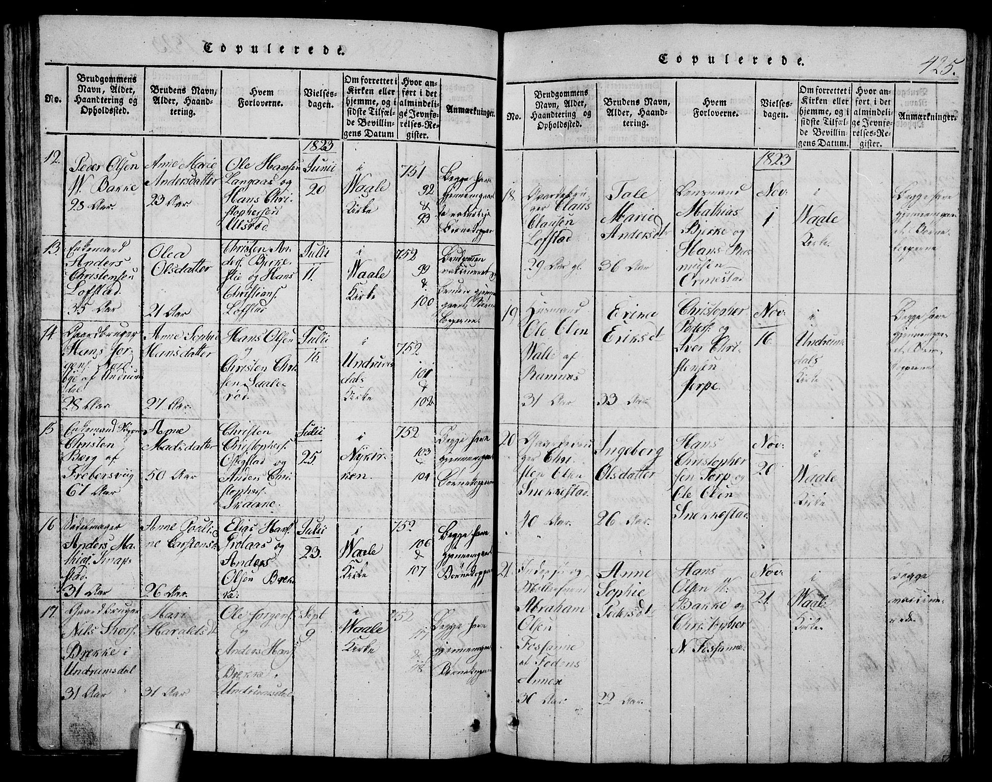 Våle kirkebøker, AV/SAKO-A-334/G/Ga/L0001: Parish register (copy) no. I 1, 1814-1824, p. 424-425