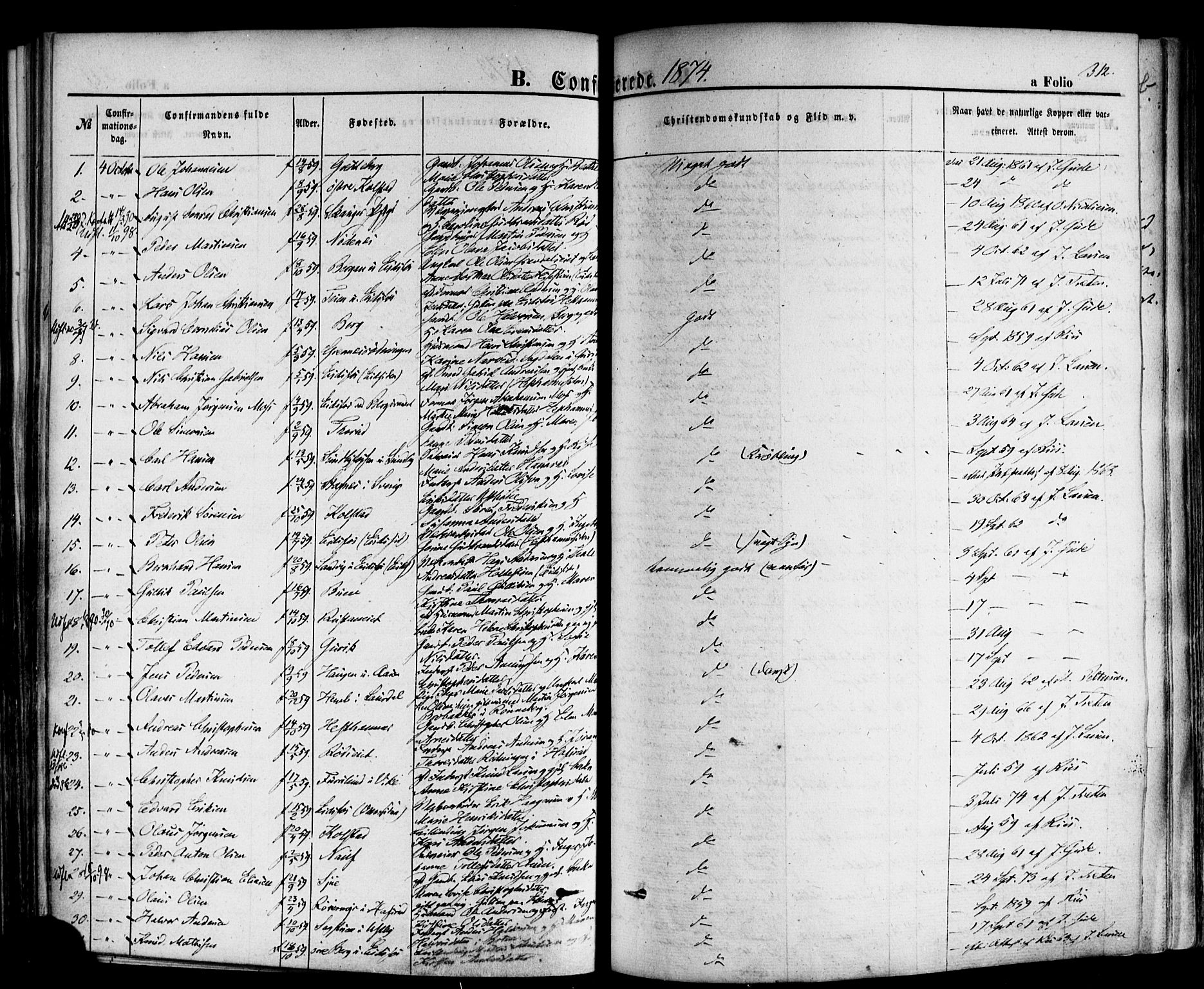 Hof kirkebøker, SAKO/A-64/F/Fa/L0006: Parish register (official) no. I 6, 1851-1877, p. 312