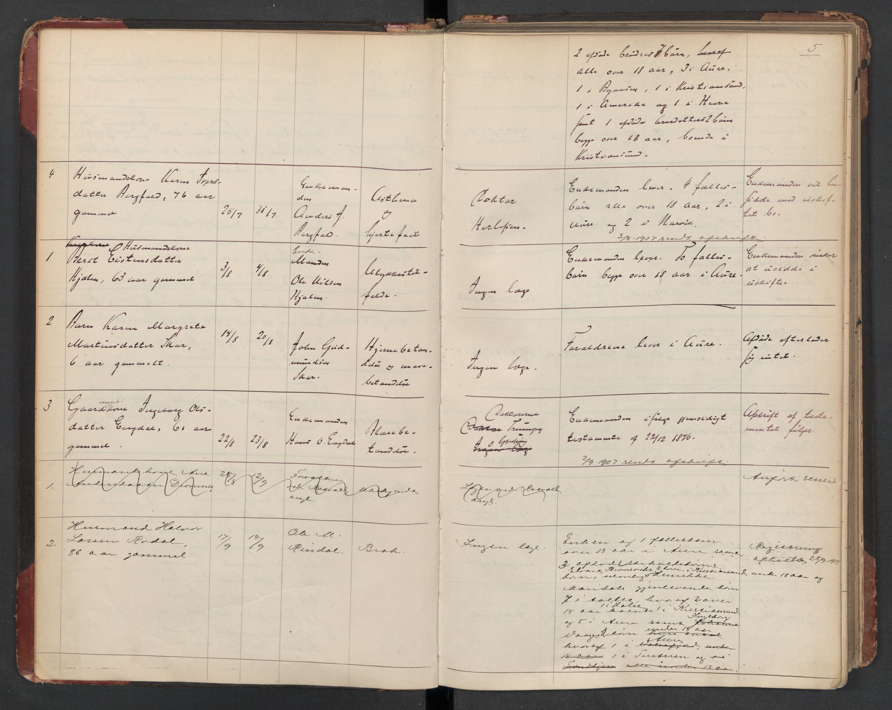 Aure lensmannskontor, AV/SAT-A-1088/1/02/L0003: 2.01.03 Dødsfallsprotokoll, 1906-1926, p. 5
