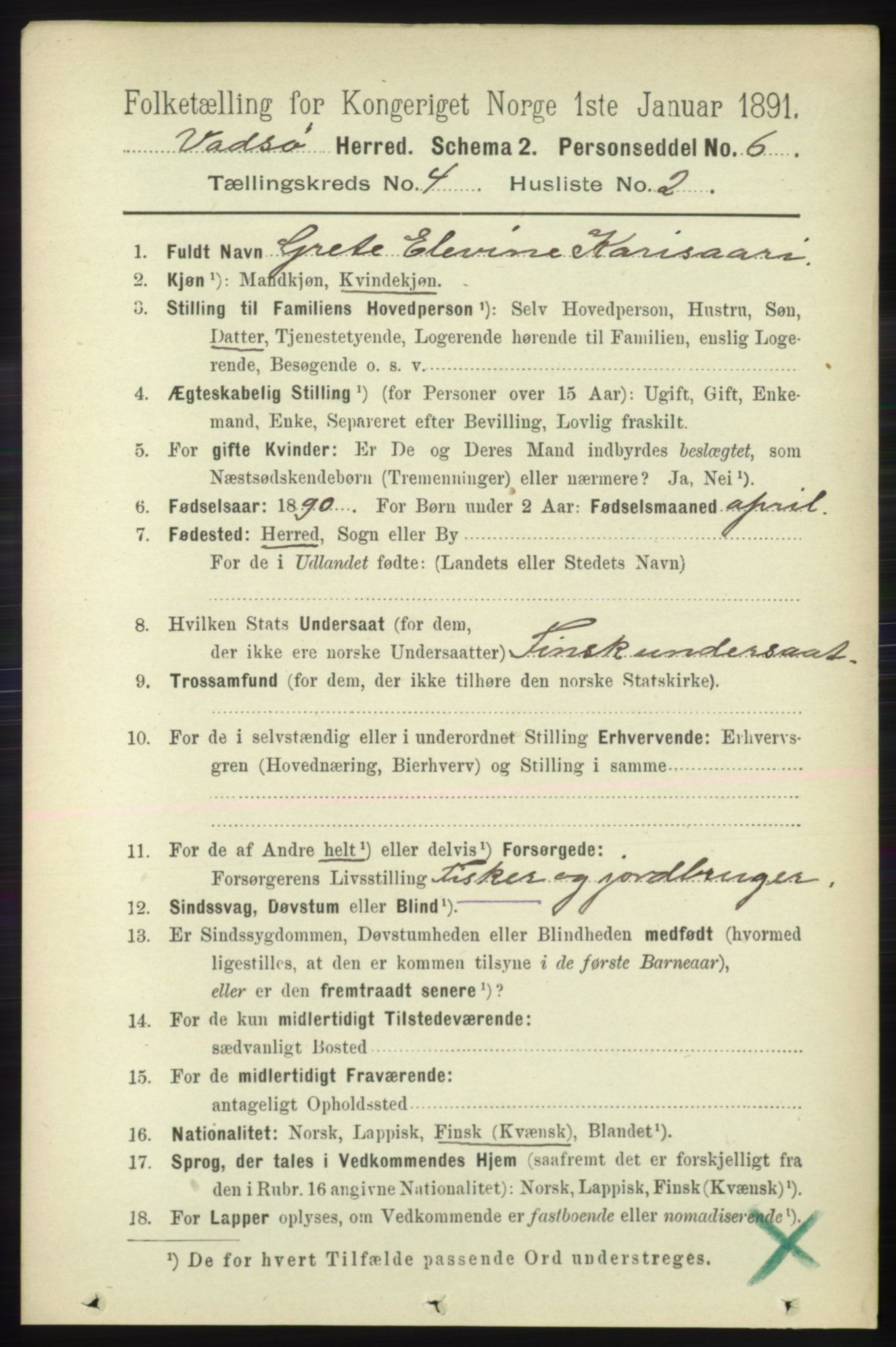 RA, 1891 census for 2029 Vadsø, 1891, p. 1216