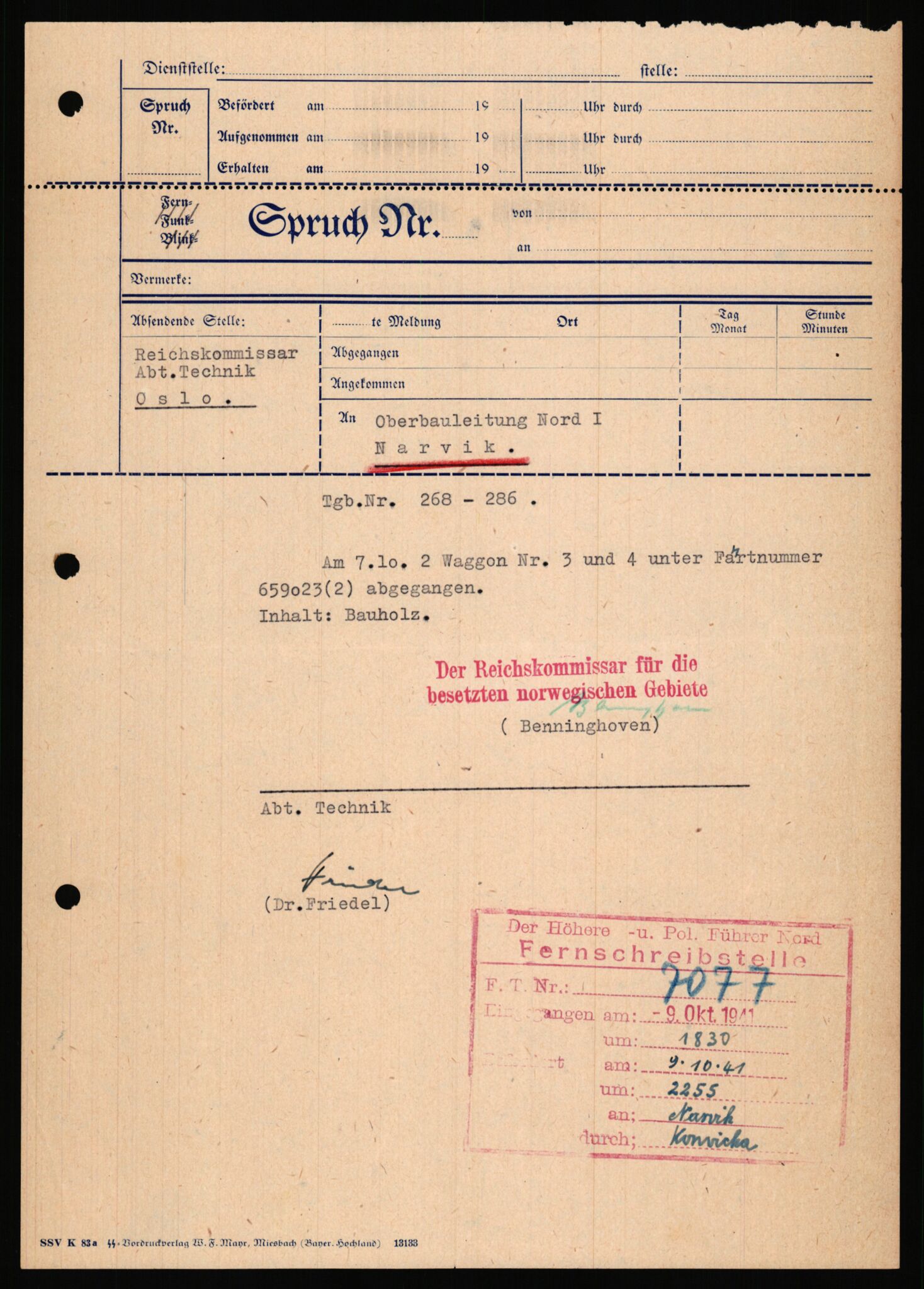 Tyske arkiver, Organisation Todt (OT), Einsatzgruppe Wiking, AV/RA-RAFA-2188/2/B/Bb/L0006: Korrespondanse med Kriegsmarine, 1940-1941, p. 25