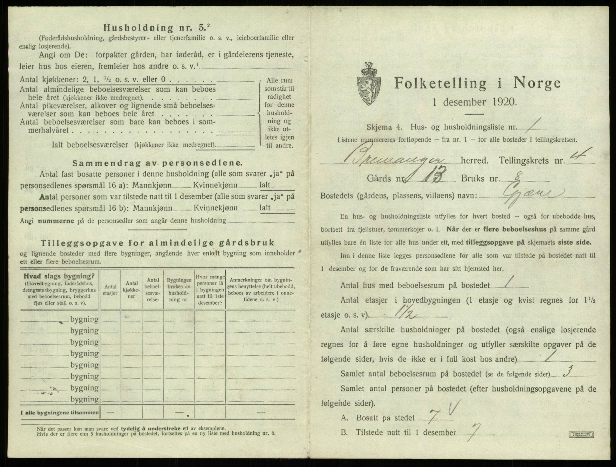 SAB, 1920 census for Bremanger, 1920, p. 322