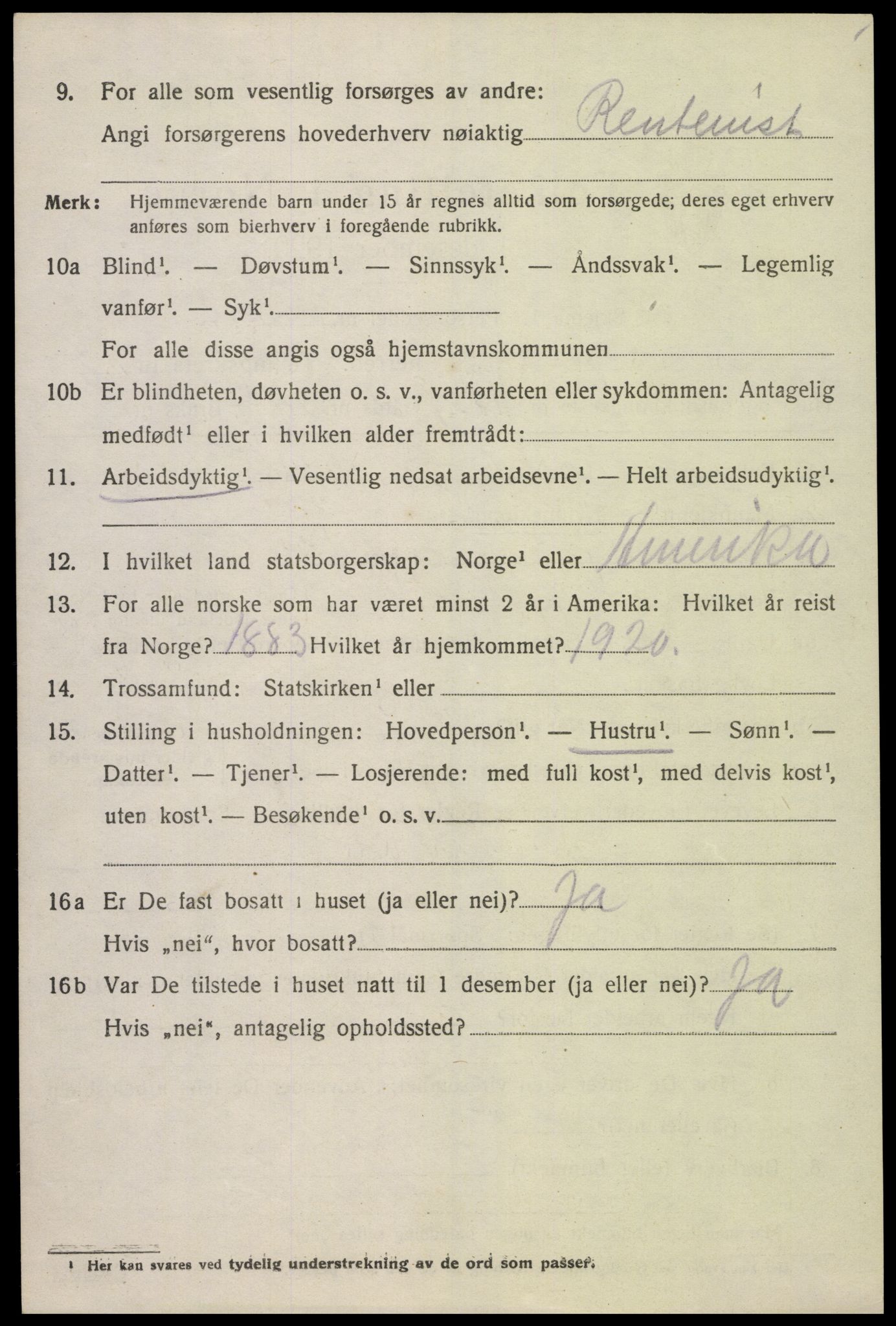 SAK, 1920 census for Spangereid, 1920, p. 2562