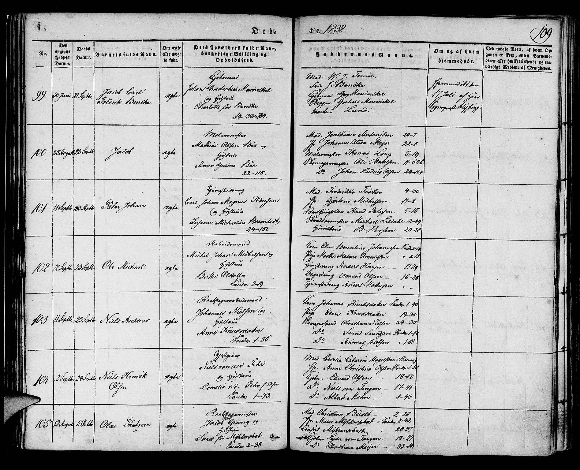 Korskirken sokneprestembete, AV/SAB-A-76101/H/Haa/L0015: Parish register (official) no. B 1, 1833-1841, p. 109