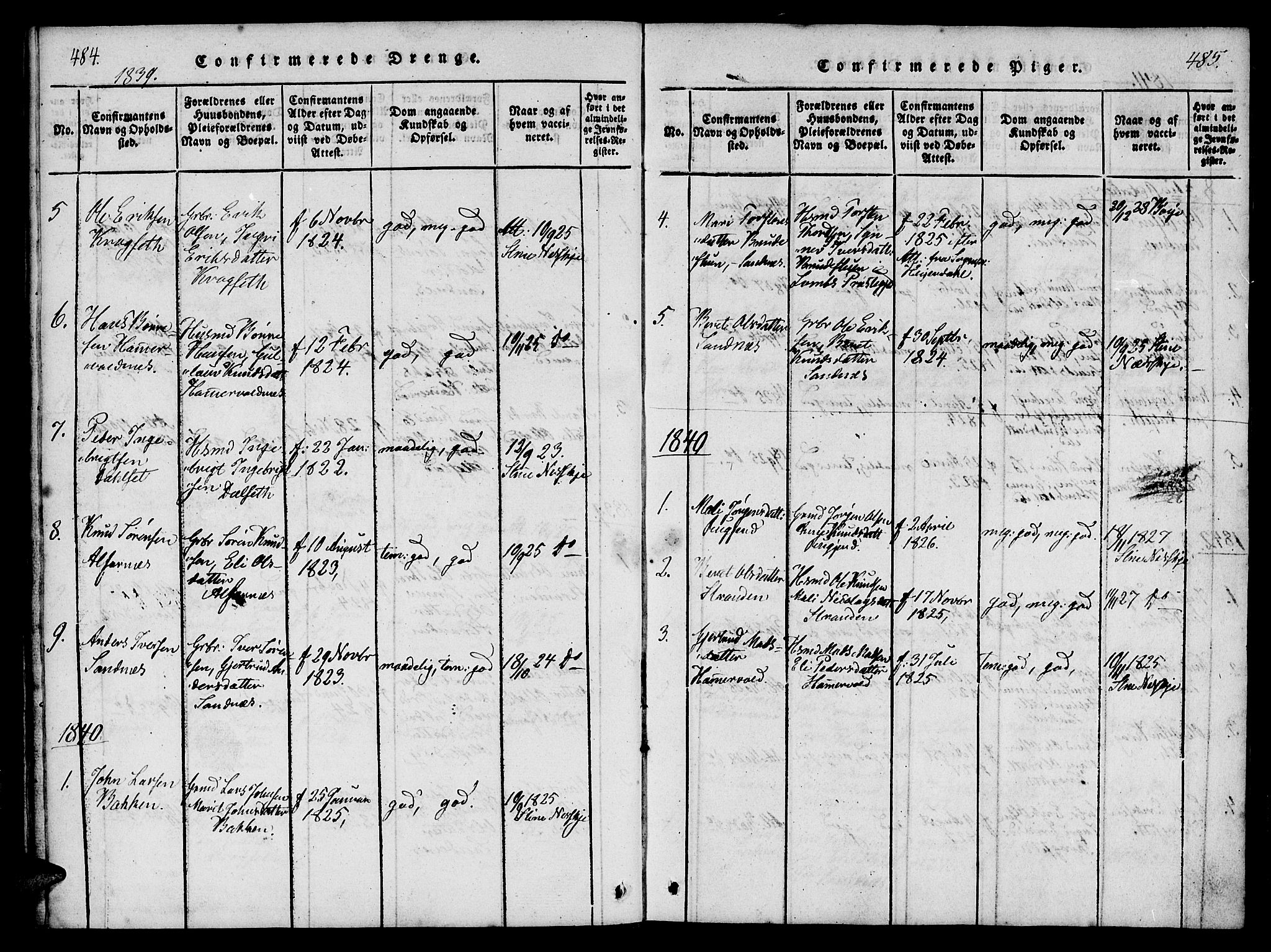 Ministerialprotokoller, klokkerbøker og fødselsregistre - Møre og Romsdal, AV/SAT-A-1454/548/L0612: Parish register (official) no. 548A01, 1818-1846, p. 484-485