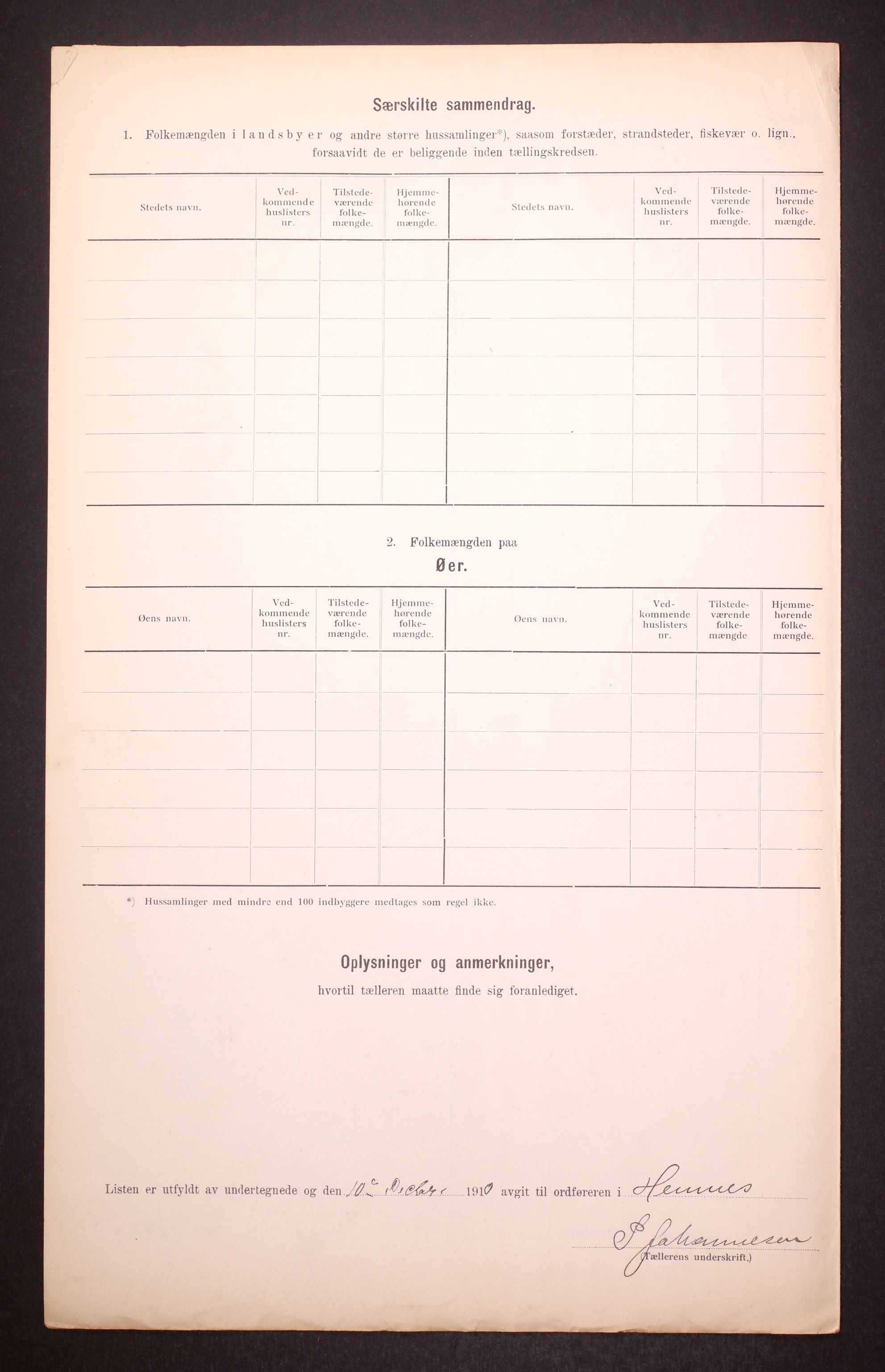 RA, 1910 census for Hemnes, 1910, p. 18