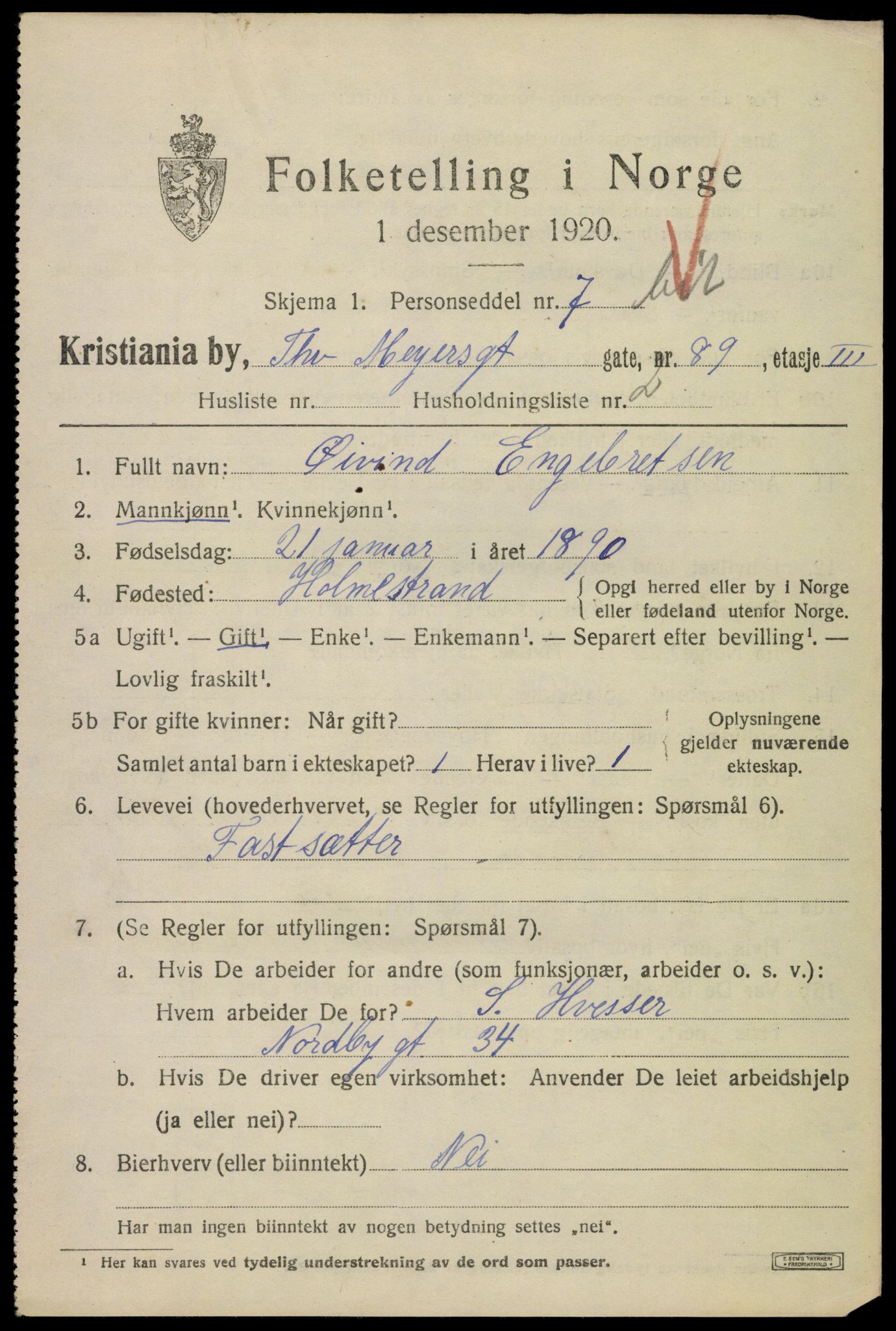 SAO, 1920 census for Kristiania, 1920, p. 580491