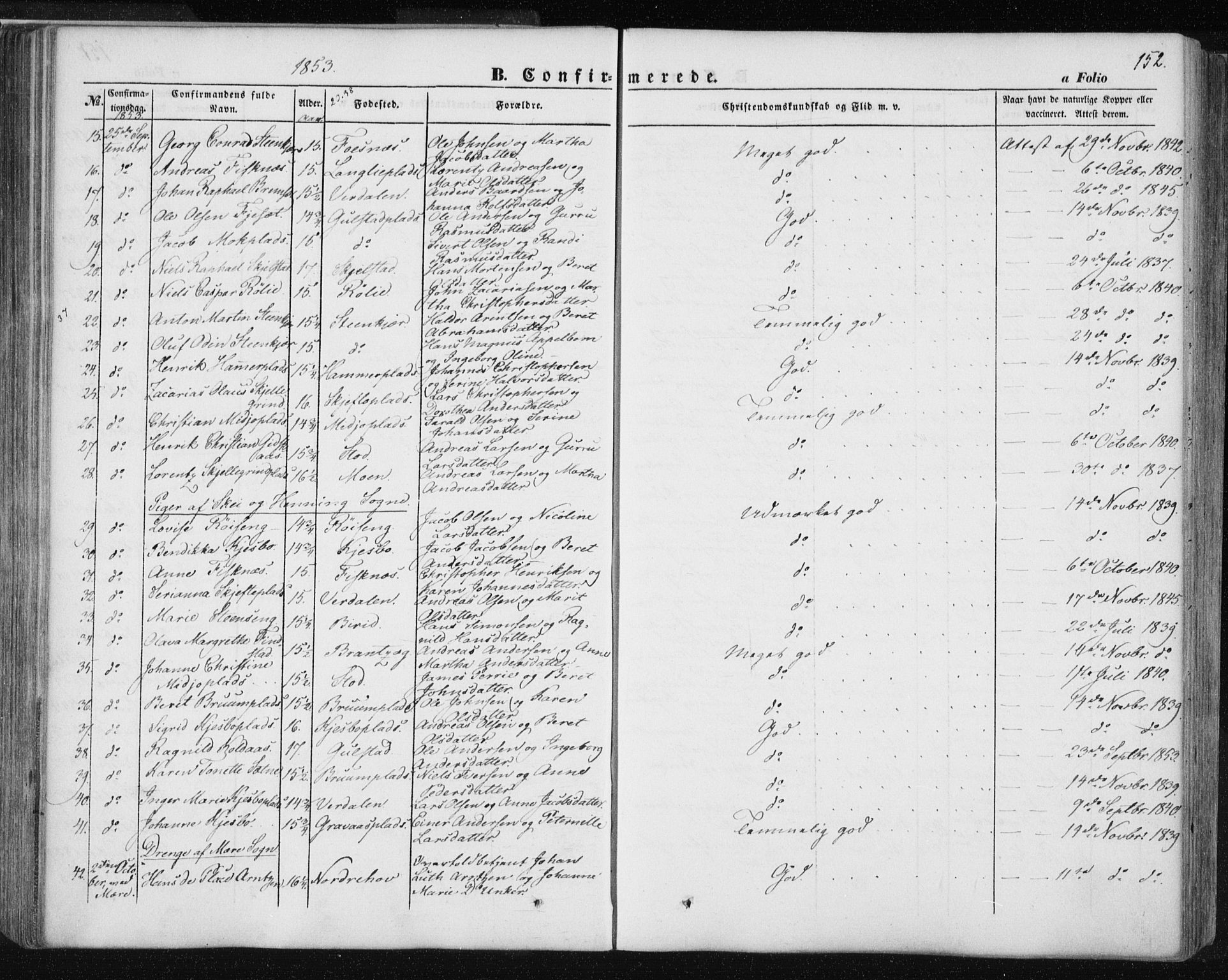 Ministerialprotokoller, klokkerbøker og fødselsregistre - Nord-Trøndelag, SAT/A-1458/735/L0342: Parish register (official) no. 735A07 /1, 1849-1862, p. 152