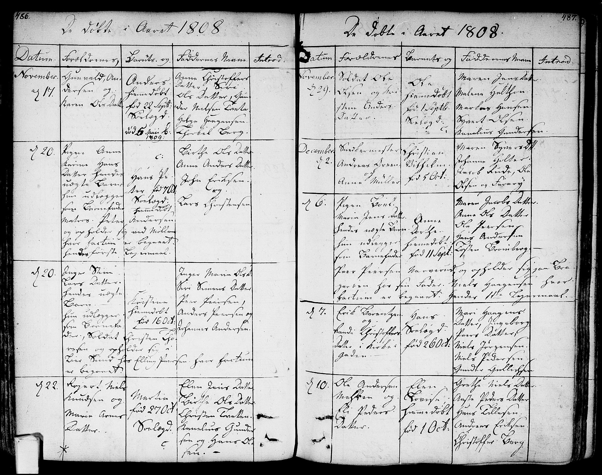 Bragernes kirkebøker, AV/SAKO-A-6/F/Fa/L0006a: Parish register (official) no. I 6, 1782-1814, p. 486-487