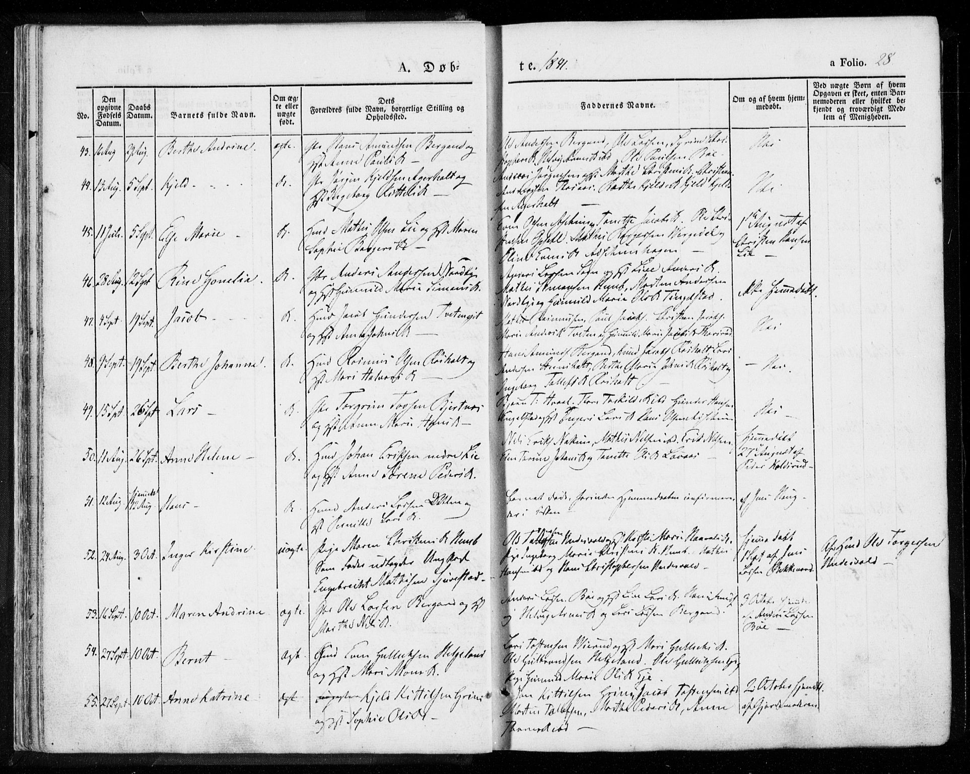 Lardal kirkebøker, SAKO/A-350/F/Fa/L0006: Parish register (official) no. I 6, 1835-1860, p. 28