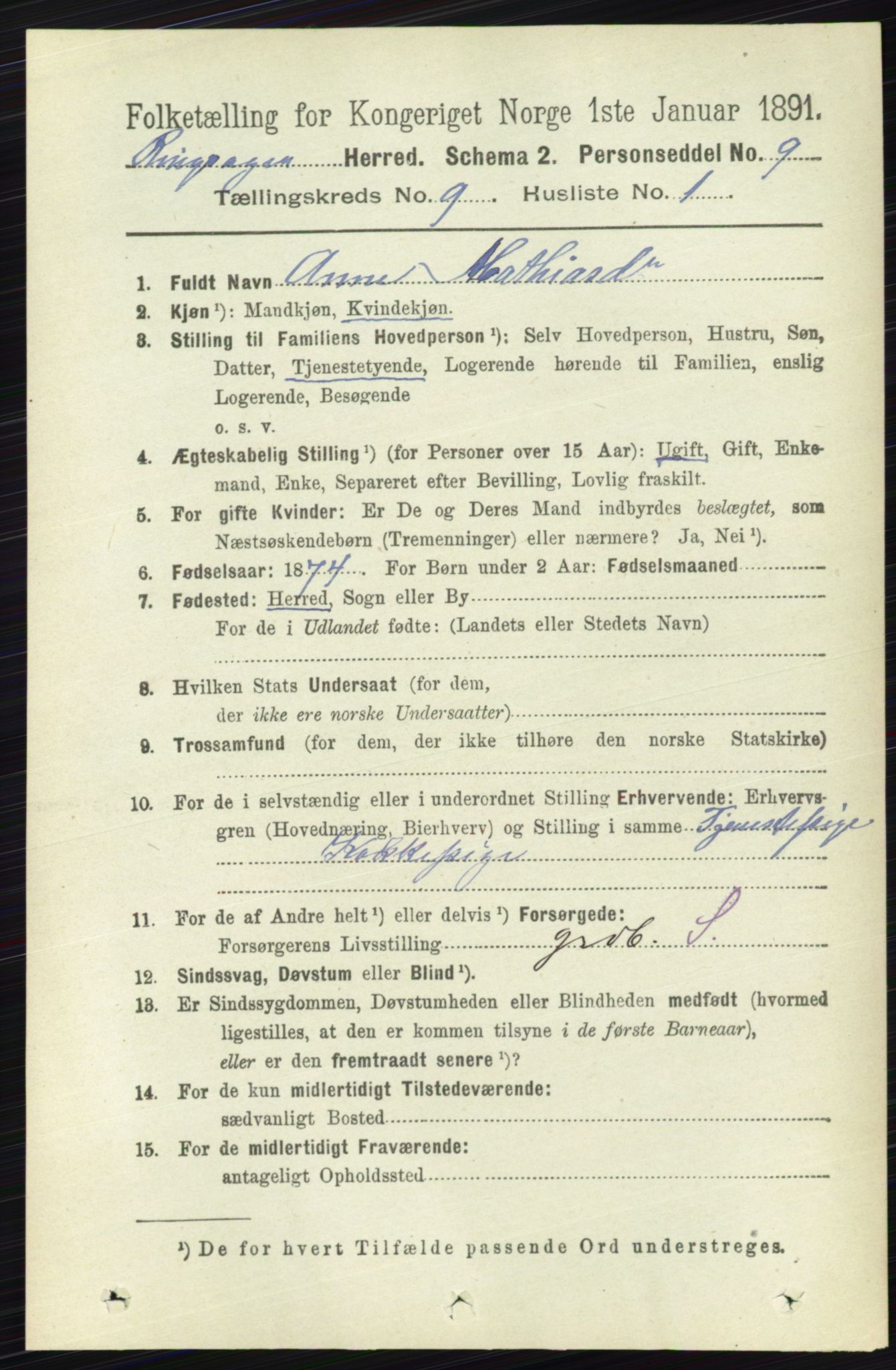 RA, 1891 census for 0412 Ringsaker, 1891, p. 5056