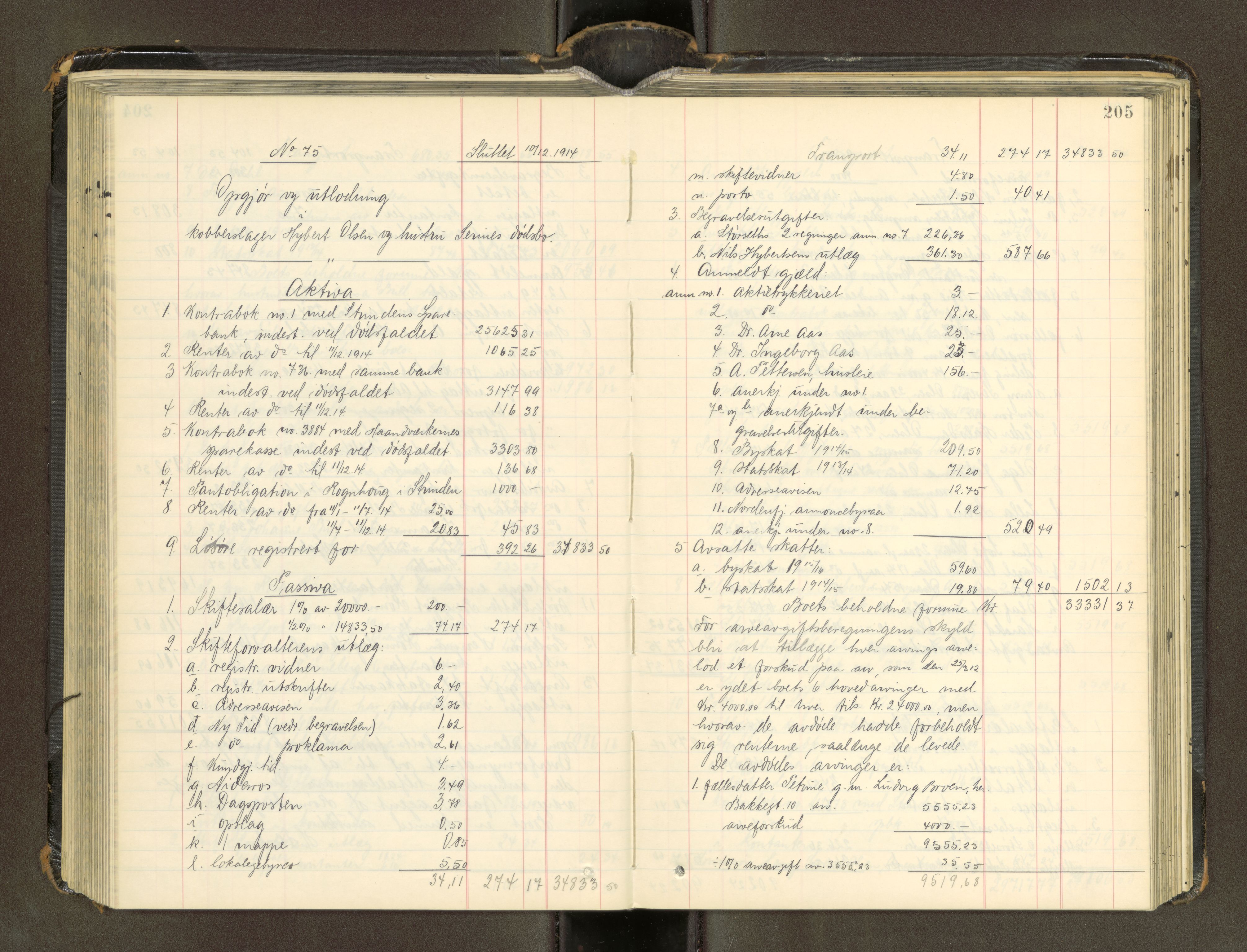 Trondheim byfogd, AV/SAT-A-0003/1/3/3A/L0041: Skifteutlodningsprotokoll - 1710-5/2. (m/ register), 1913-1916, p. 205