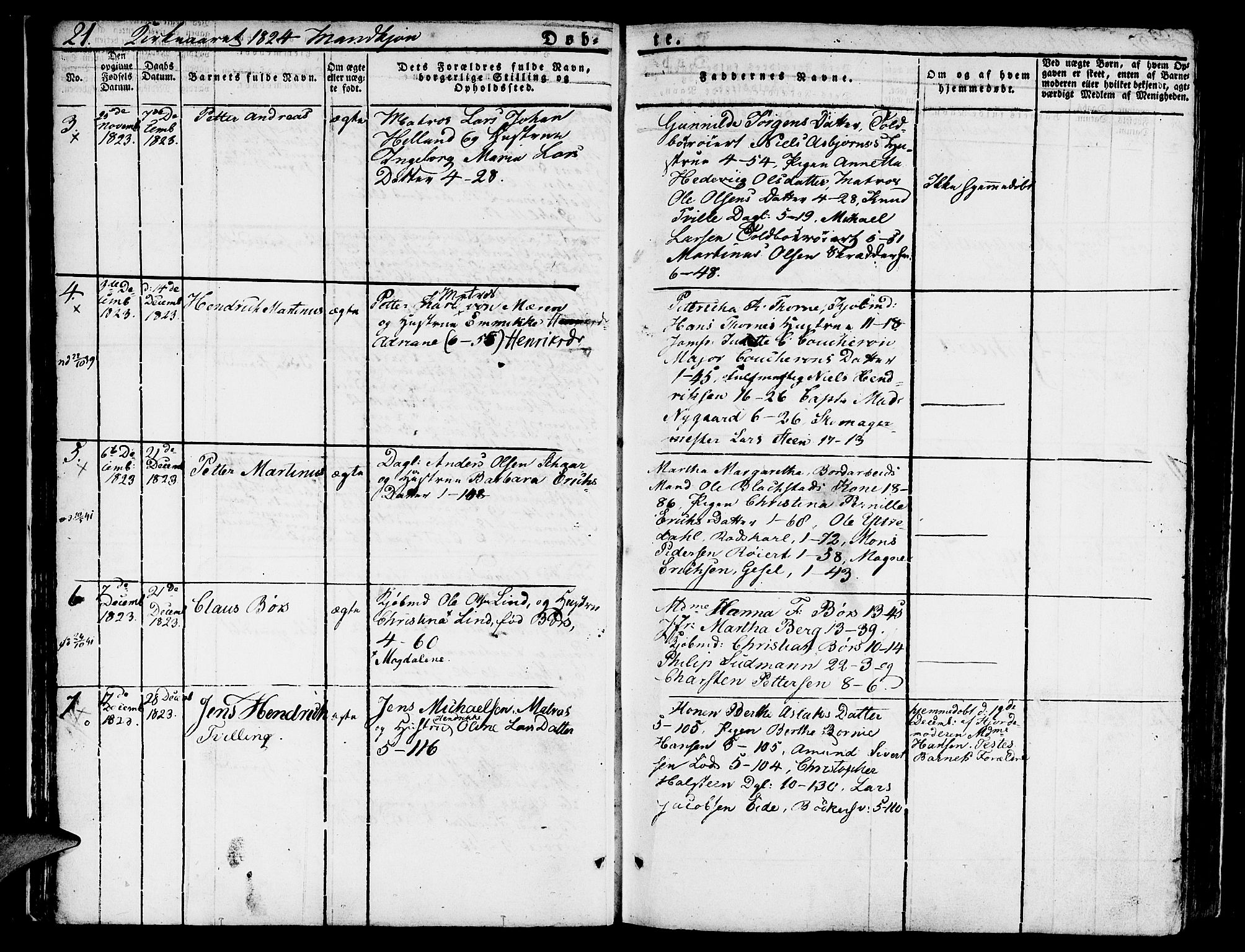 Nykirken Sokneprestembete, SAB/A-77101/H/Hab: Parish register (copy) no. A 5I, 1821-1841, p. 21