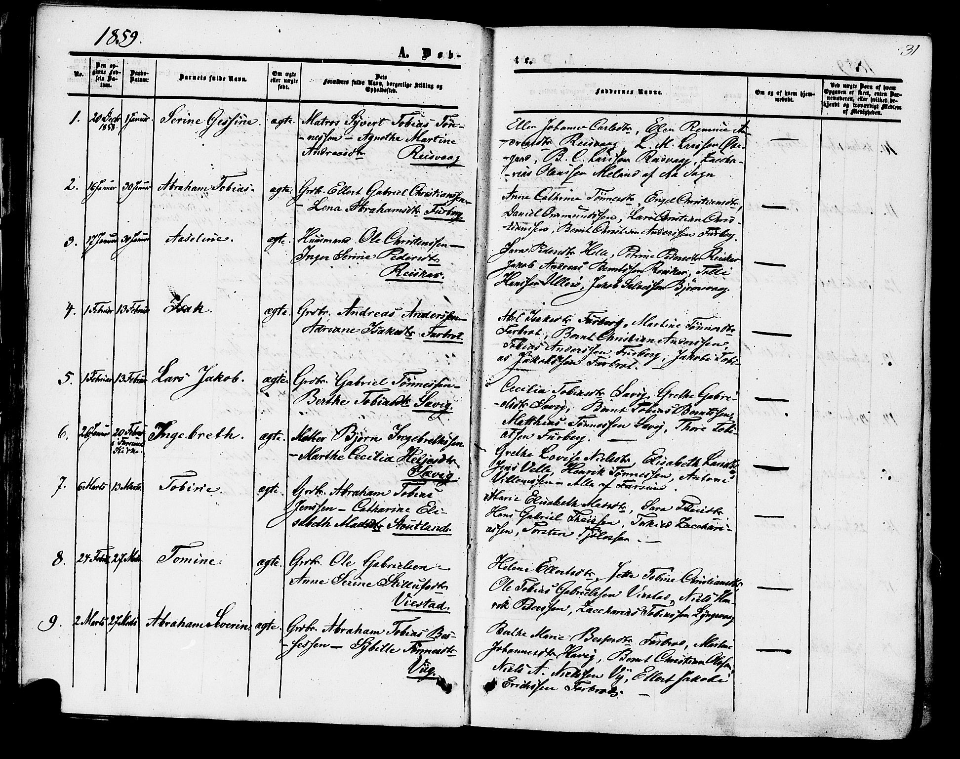 Herad sokneprestkontor, SAK/1111-0018/F/Fa/Fab/L0004: Parish register (official) no. A 4, 1853-1885, p. 31
