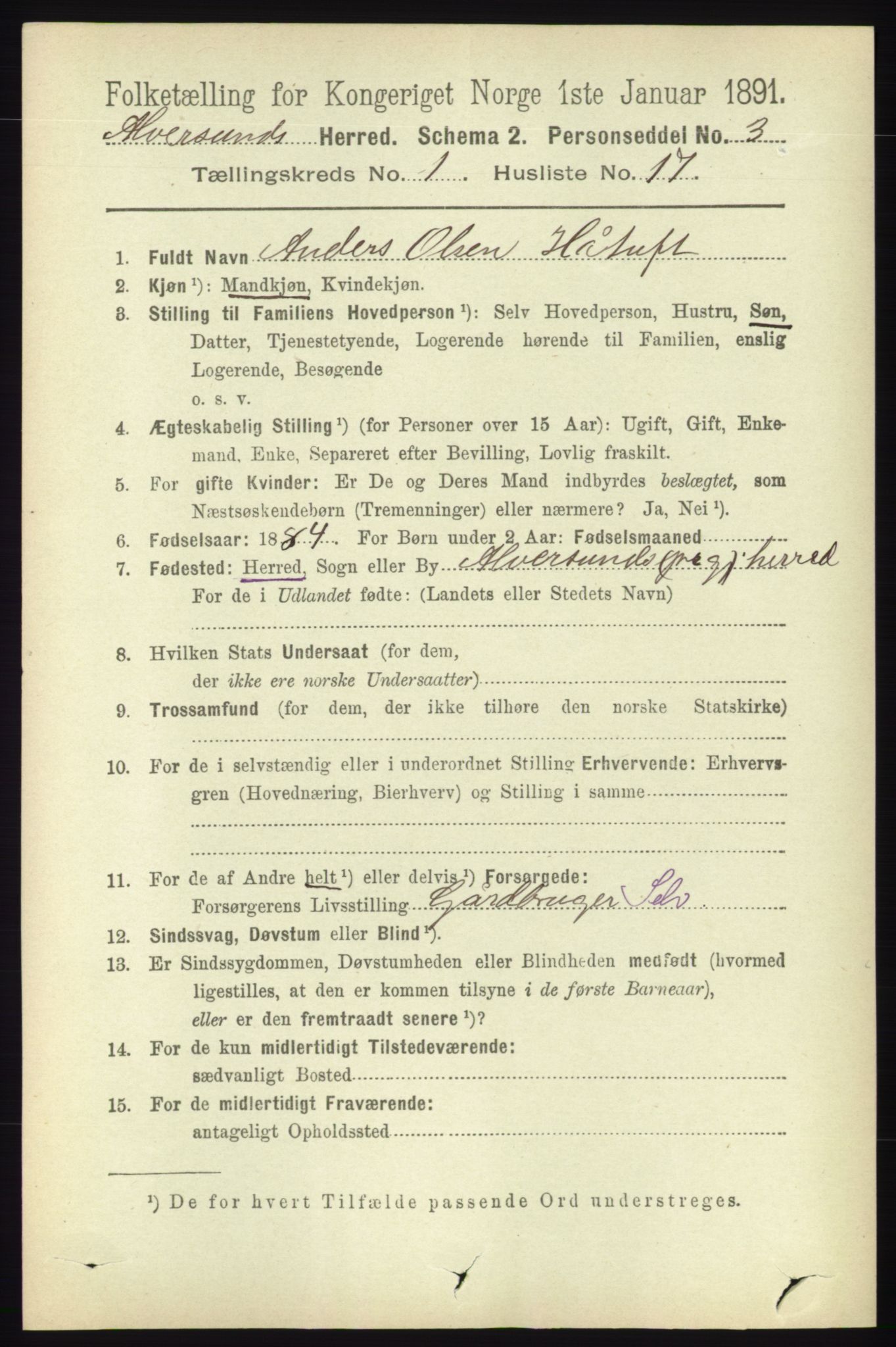 RA, 1891 census for 1257 Alversund, 1891, p. 175