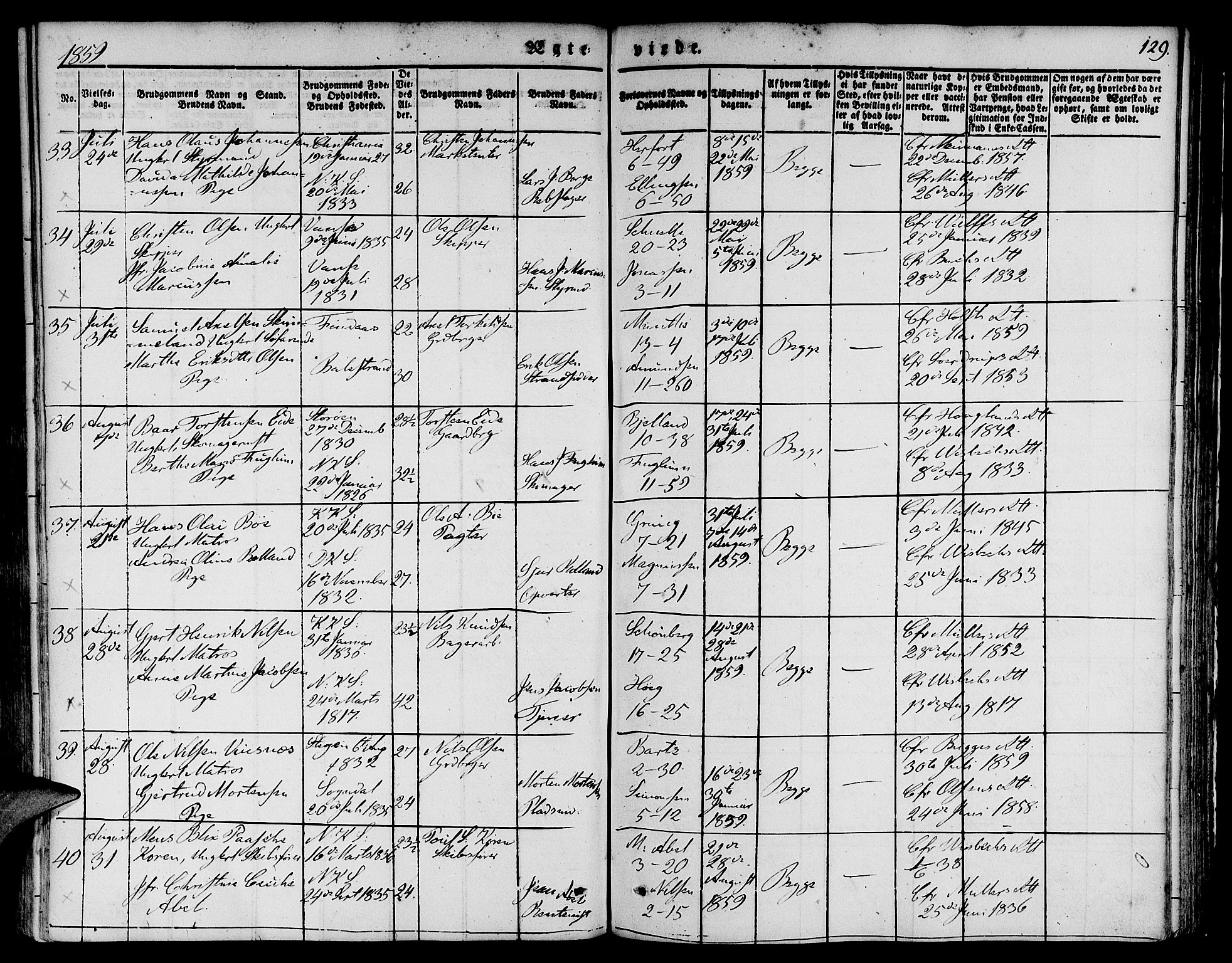 Nykirken Sokneprestembete, AV/SAB-A-77101/H/Hab: Parish register (copy) no. D 1, 1832-1867, p. 129