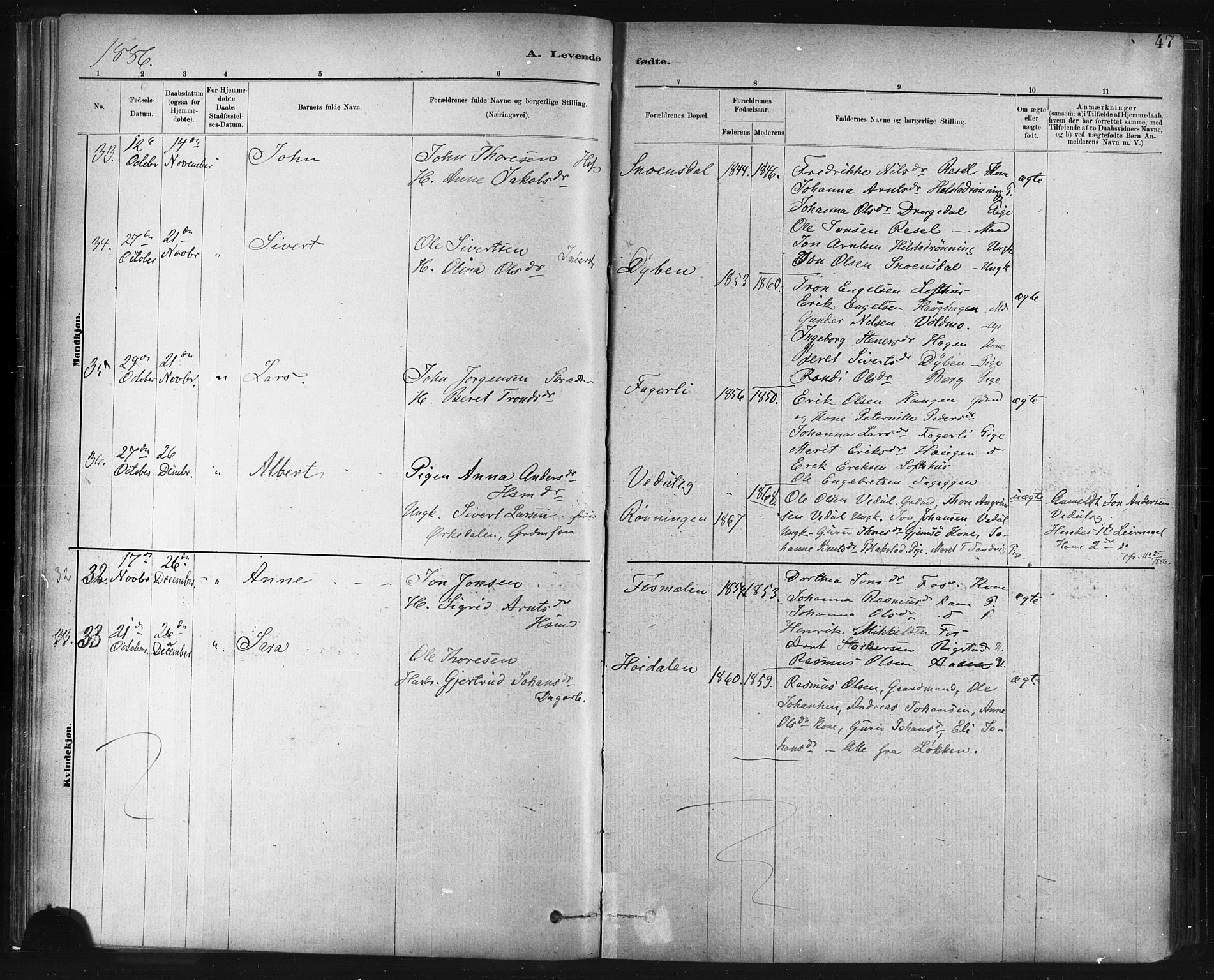 Ministerialprotokoller, klokkerbøker og fødselsregistre - Sør-Trøndelag, SAT/A-1456/672/L0857: Parish register (official) no. 672A09, 1882-1893, p. 47