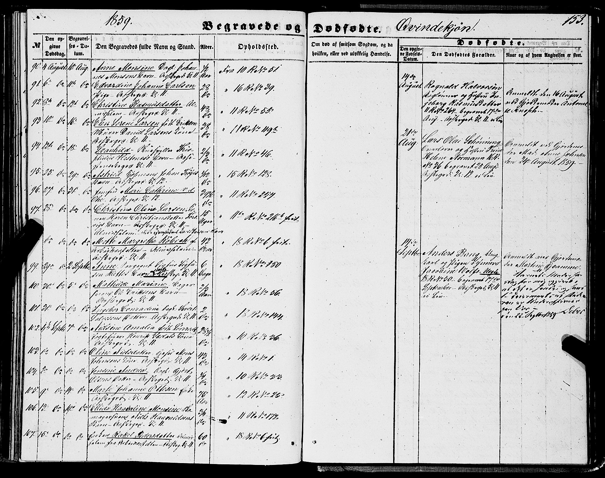 Domkirken sokneprestembete, SAB/A-74801/H/Haa/L0041: Parish register (official) no. E 2, 1853-1863, p. 153