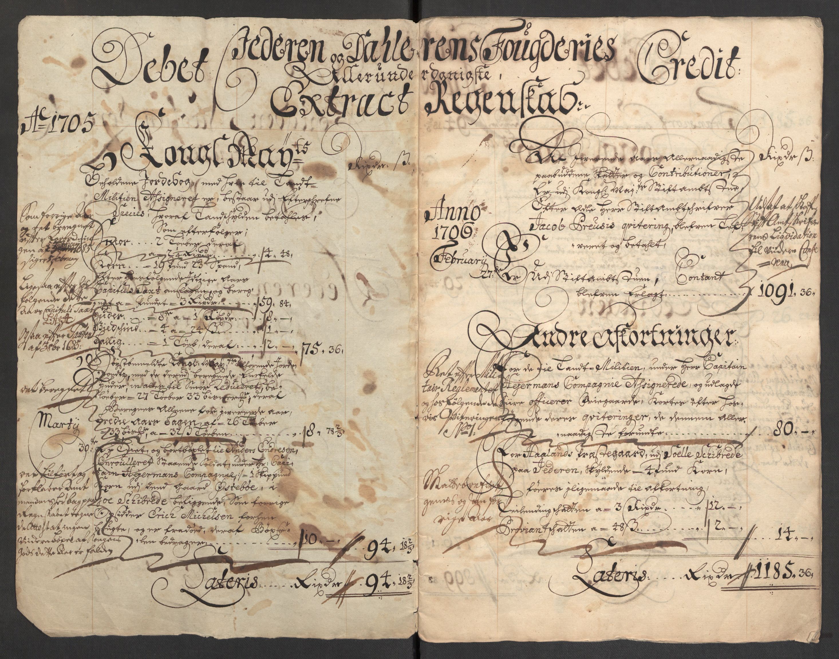 Rentekammeret inntil 1814, Reviderte regnskaper, Fogderegnskap, AV/RA-EA-4092/R46/L2733: Fogderegnskap Jæren og Dalane, 1705-1708, p. 4