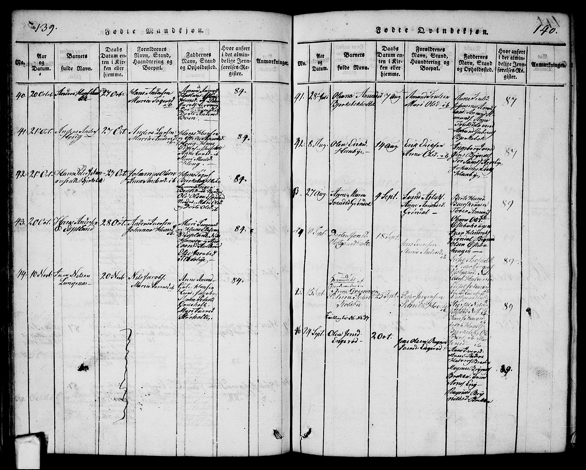 Aremark prestekontor Kirkebøker, AV/SAO-A-10899/G/Ga/L0001: Parish register (copy) no.  I 1, 1814-1834, p. 139-140