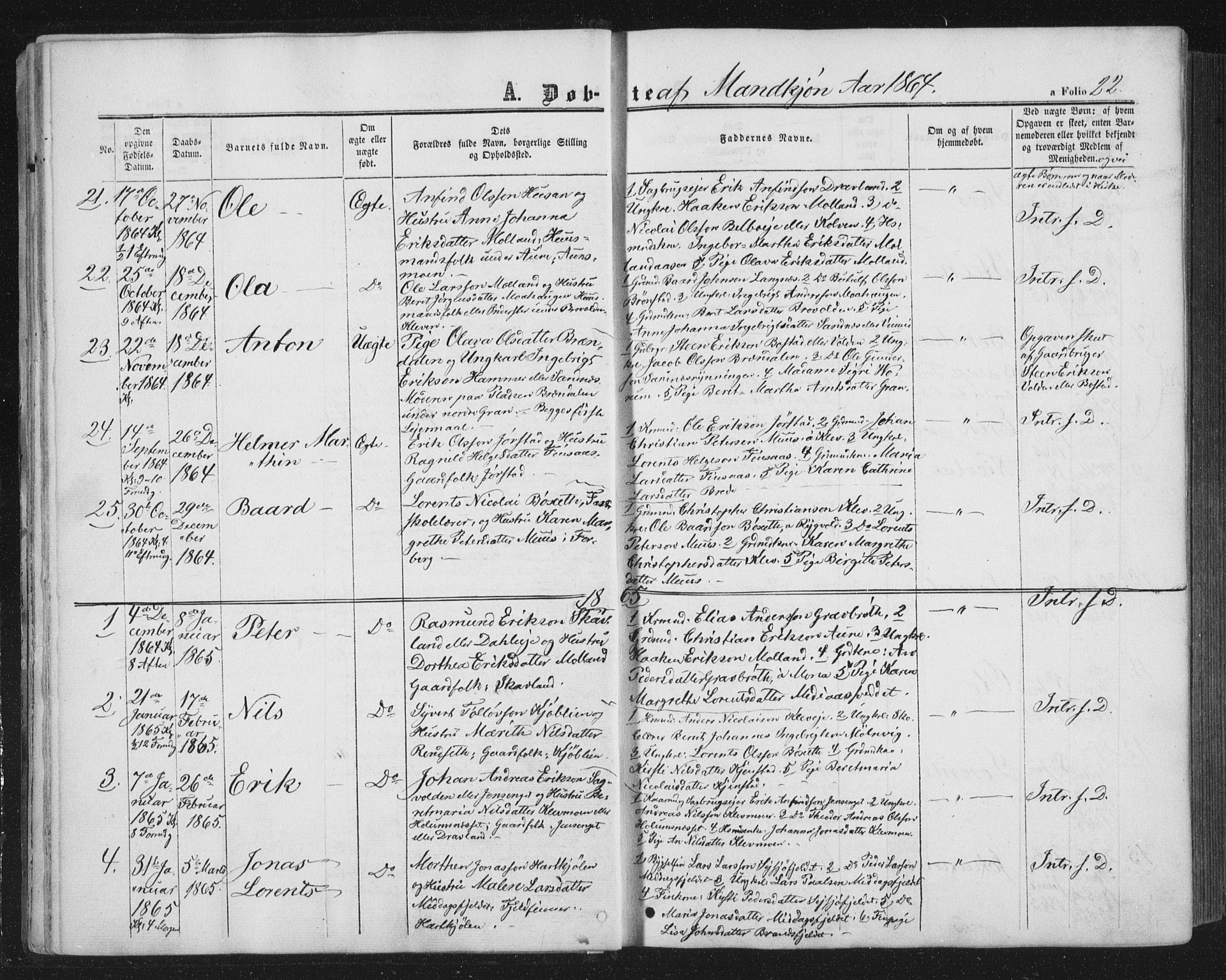 Ministerialprotokoller, klokkerbøker og fødselsregistre - Nord-Trøndelag, SAT/A-1458/749/L0472: Parish register (official) no. 749A06, 1857-1873, p. 22