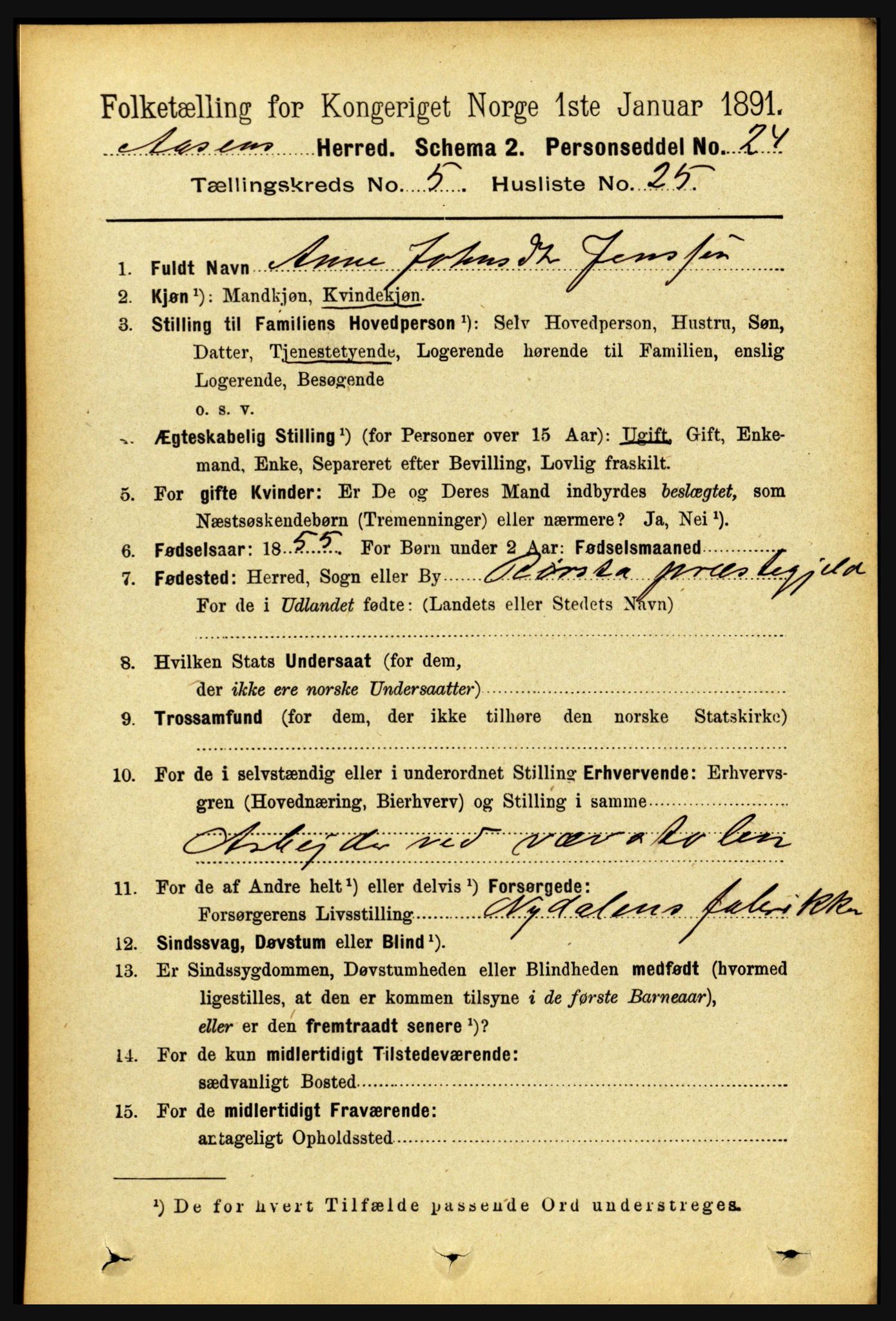 RA, 1891 census for 1716 Åsen, 1891, p. 2108