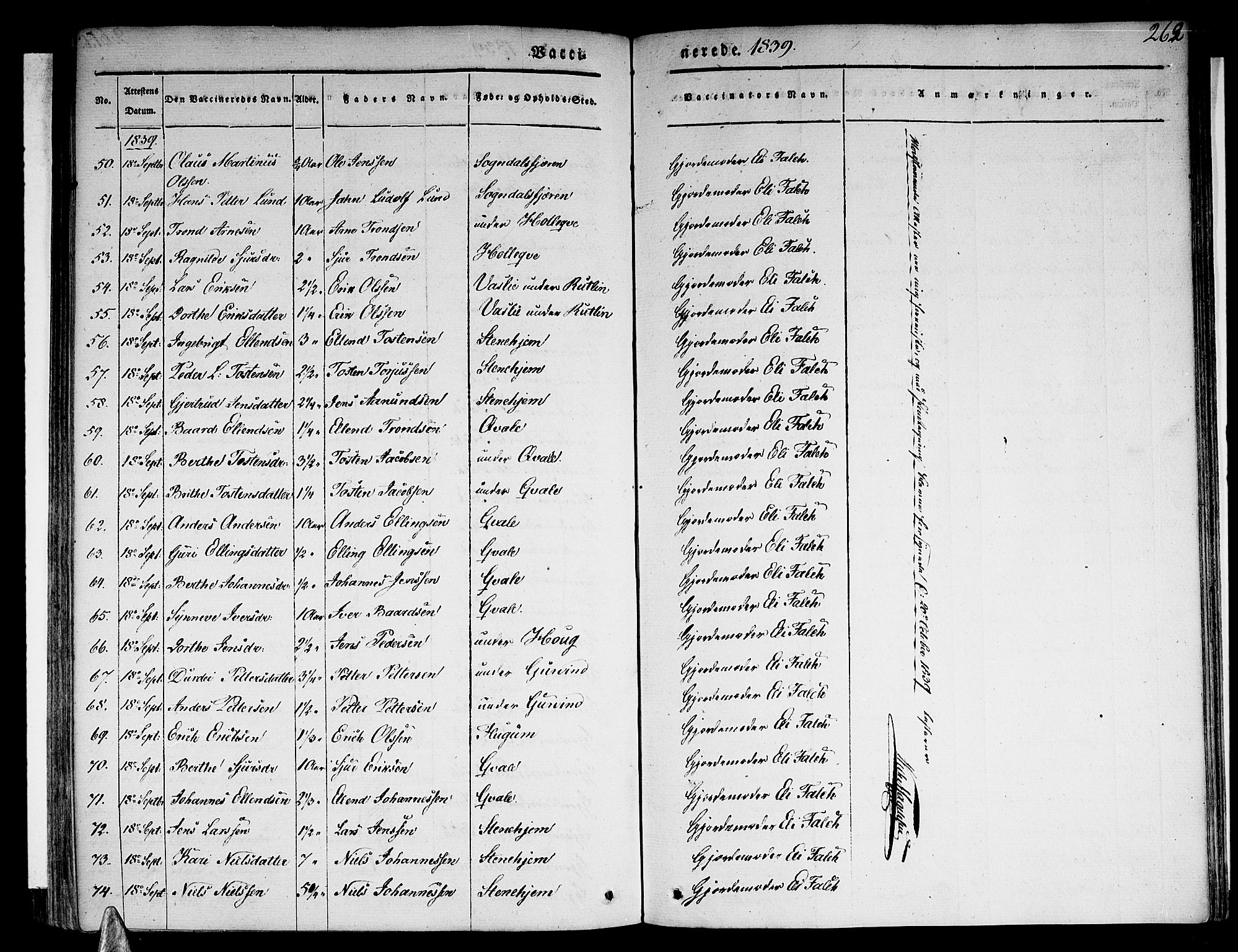 Sogndal sokneprestembete, SAB/A-81301/H/Haa/Haaa/L0011: Parish register (official) no. A 11, 1839-1847, p. 262