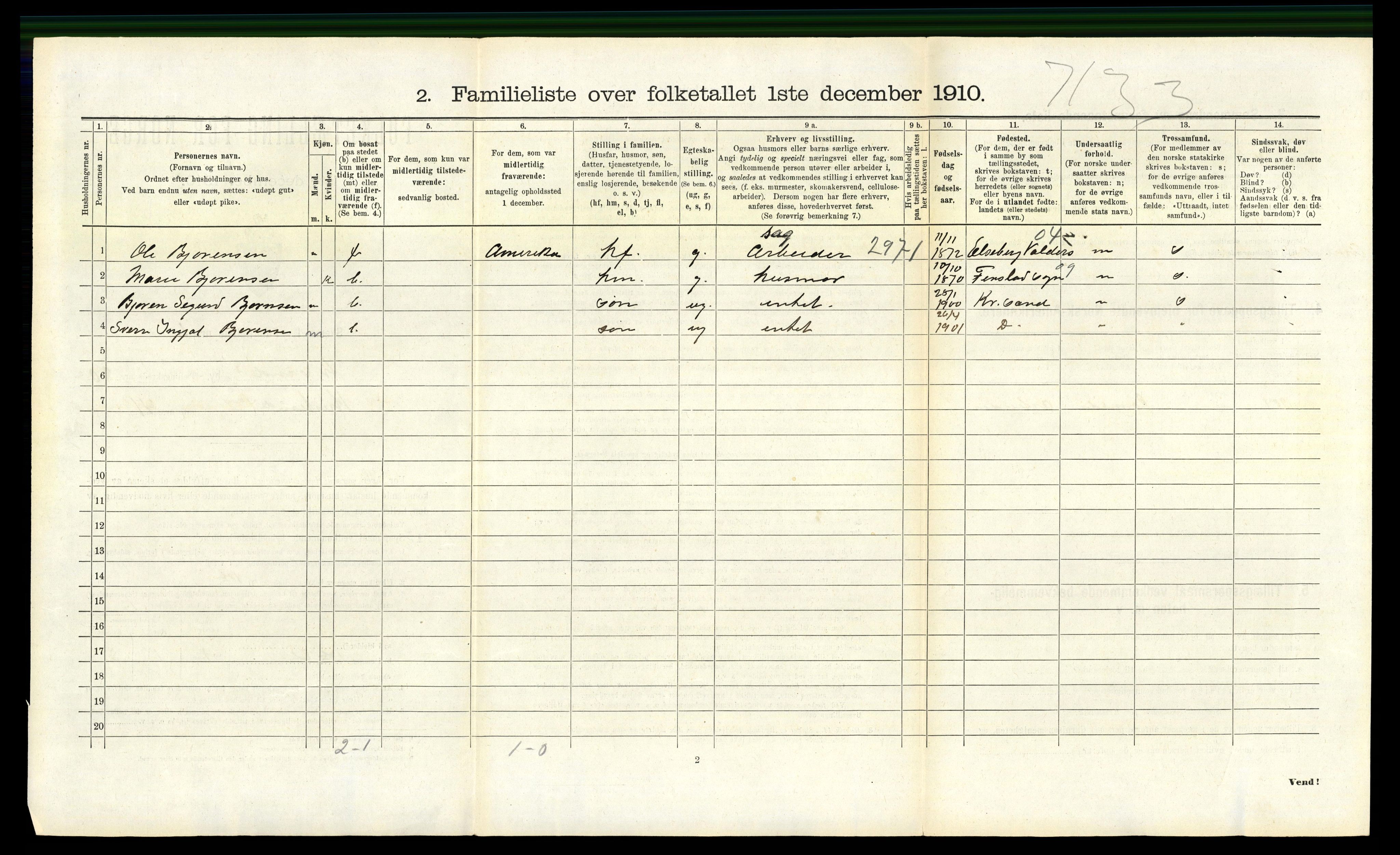 RA, 1910 census for Kristiansand, 1910, p. 4963