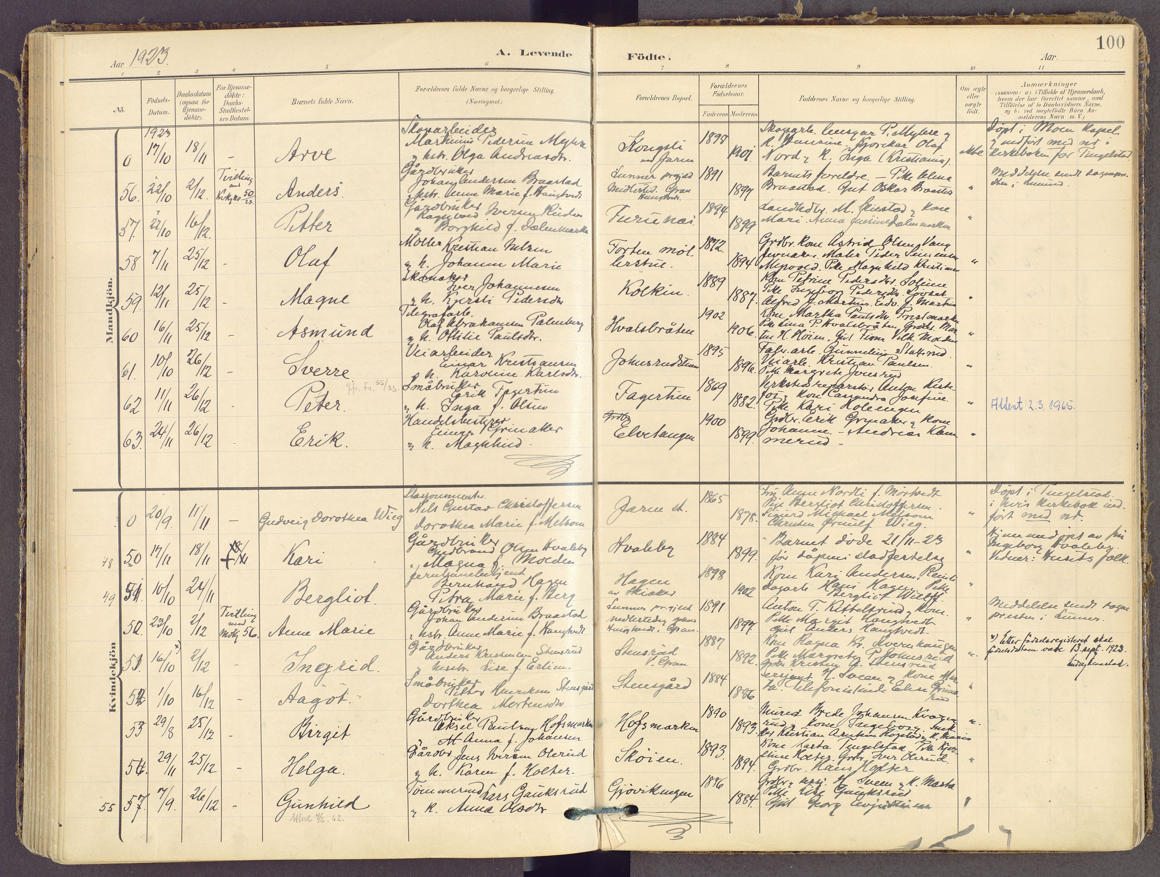 Gran prestekontor, SAH/PREST-112/H/Ha/Haa/L0021: Parish register (official) no. 21, 1908-1932, p. 100