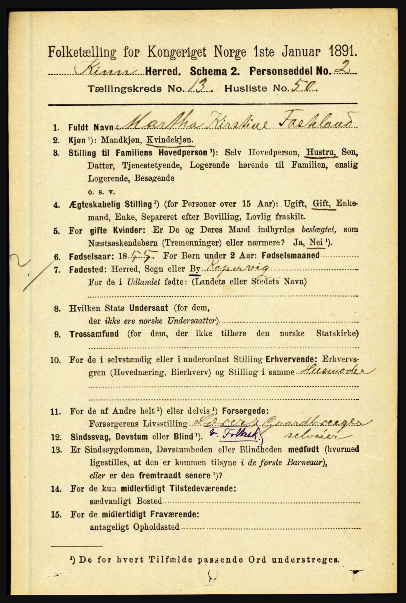 RA, 1891 census for 1437 Kinn, 1891, p. 5400