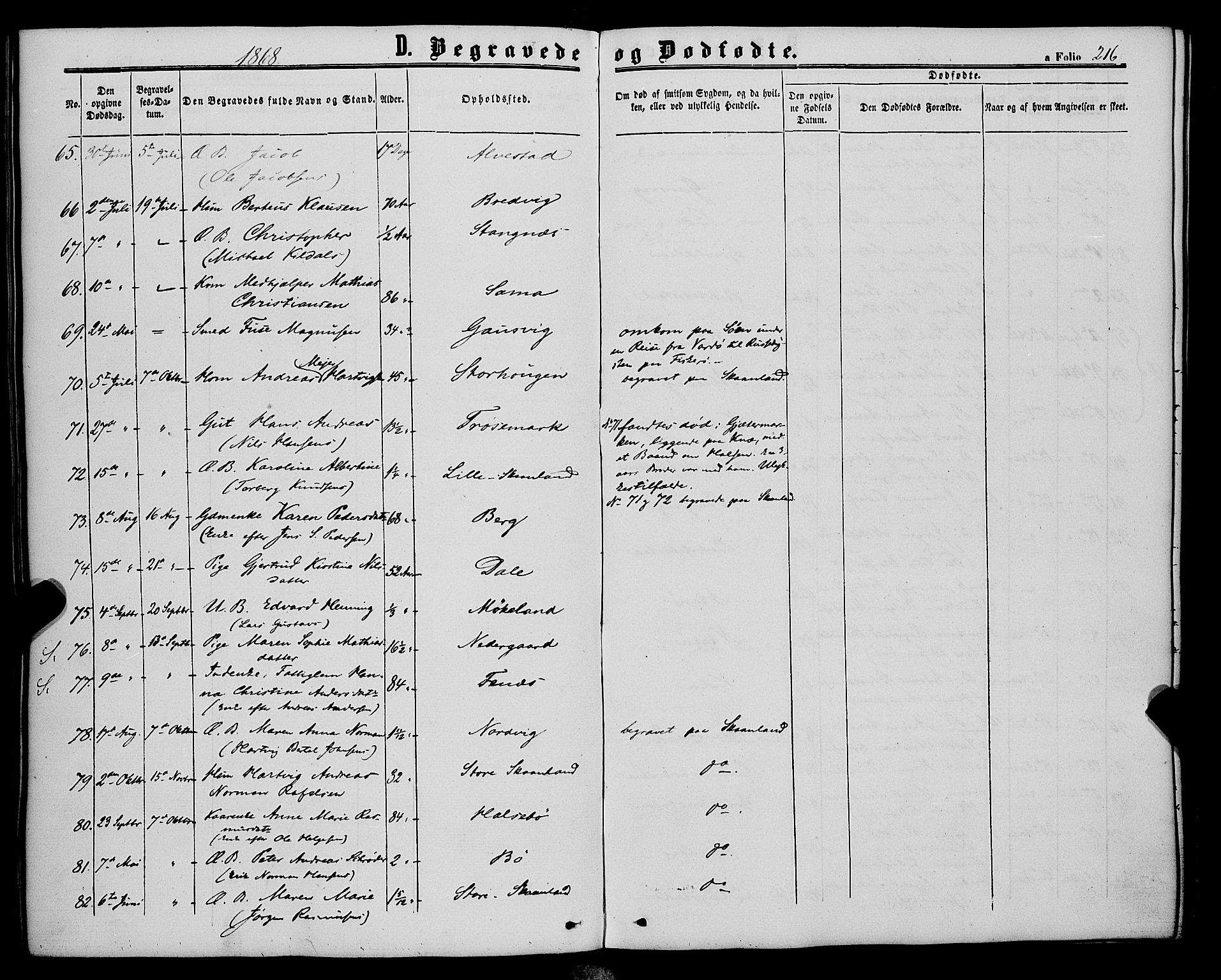 Trondenes sokneprestkontor, AV/SATØ-S-1319/H/Ha/L0012kirke: Parish register (official) no. 12, 1863-1870, p. 216