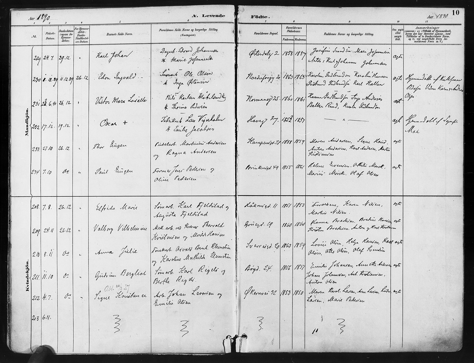 Kampen prestekontor Kirkebøker, AV/SAO-A-10853/F/Fa/L0005: Parish register (official) no. I 5, 1890-1902, p. 10