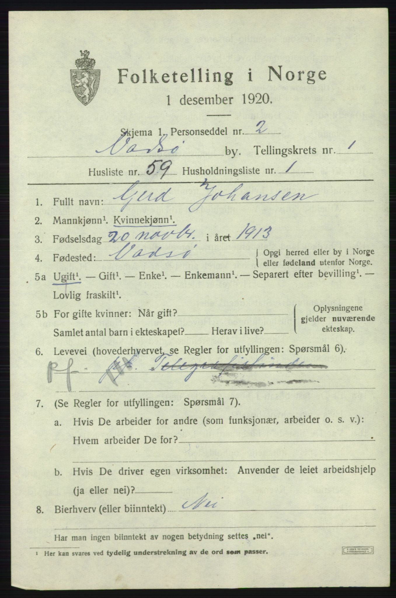 SATØ, 1920 census for Vadsø, 1920, p. 2193