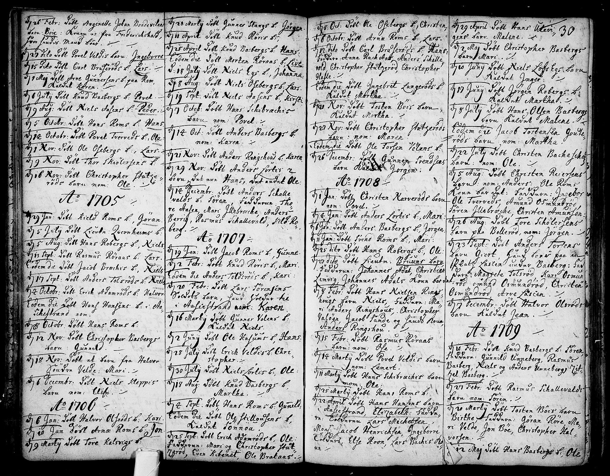 Sem kirkebøker, SAKO/A-5/F/Fb/L0001: Parish register (official) no. II 1, 1702-1764, p. 30