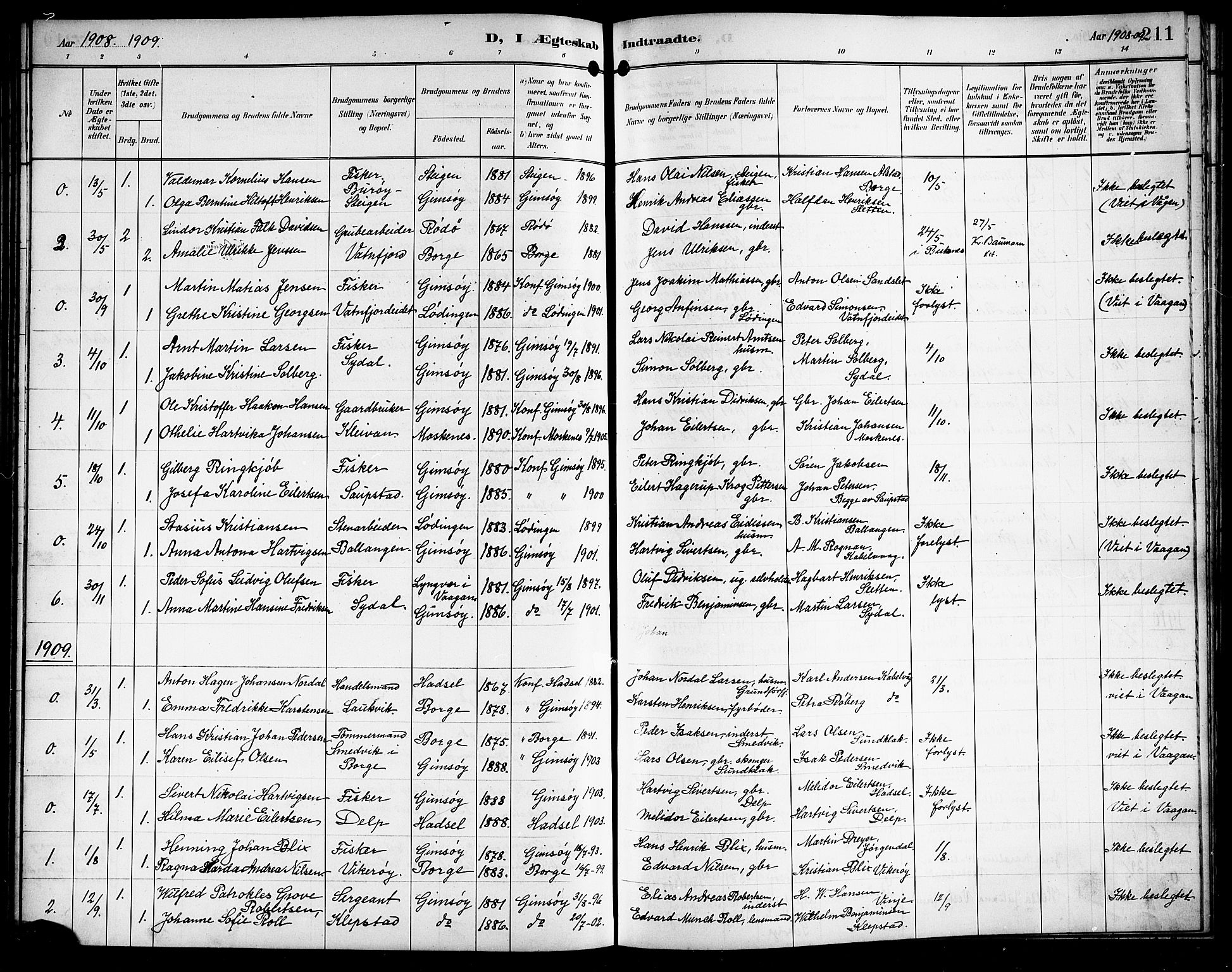 Ministerialprotokoller, klokkerbøker og fødselsregistre - Nordland, SAT/A-1459/876/L1105: Parish register (copy) no. 876C04, 1896-1914, p. 211