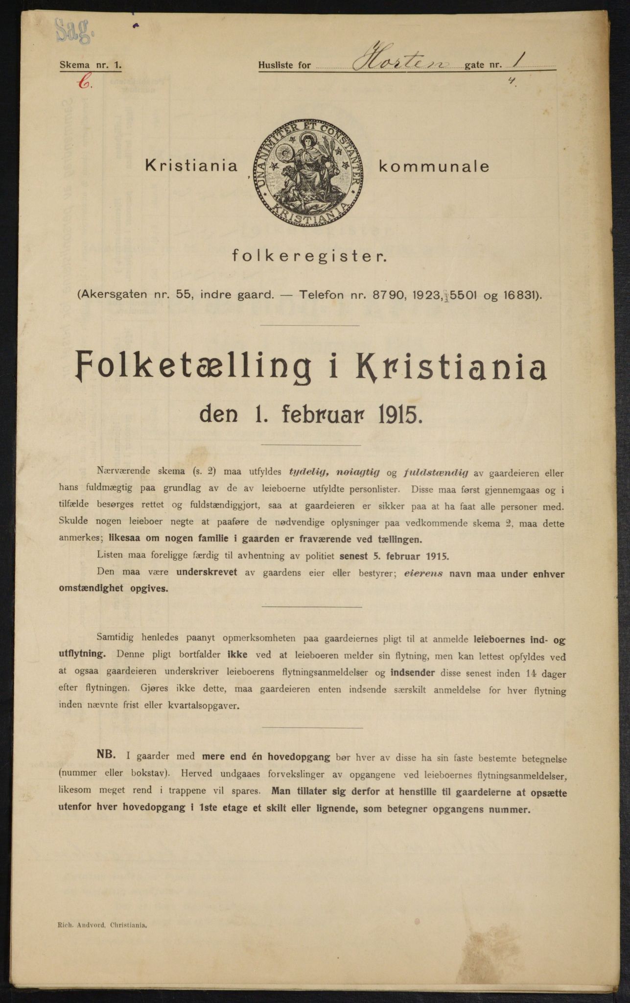 OBA, Municipal Census 1915 for Kristiania, 1915, p. 40960