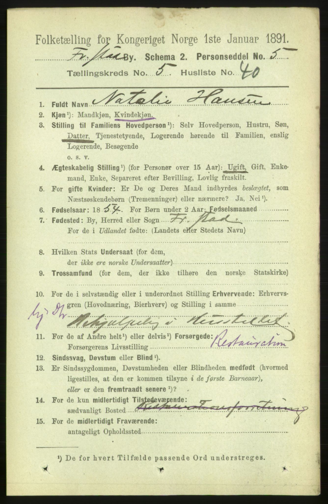 RA, 1891 census for 0103 Fredrikstad, 1891, p. 7181