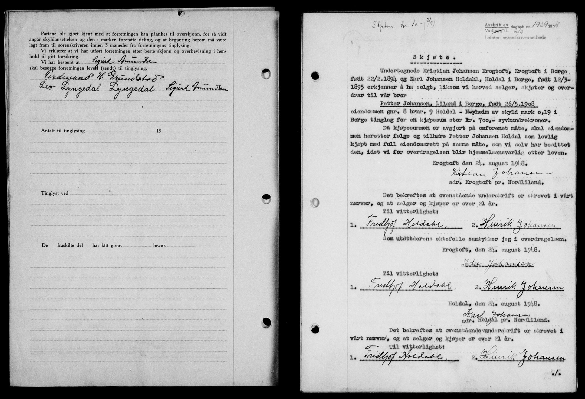 Lofoten sorenskriveri, SAT/A-0017/1/2/2C/L0019a: Mortgage book no. 19a, 1948-1948, Diary no: : 1929/1948