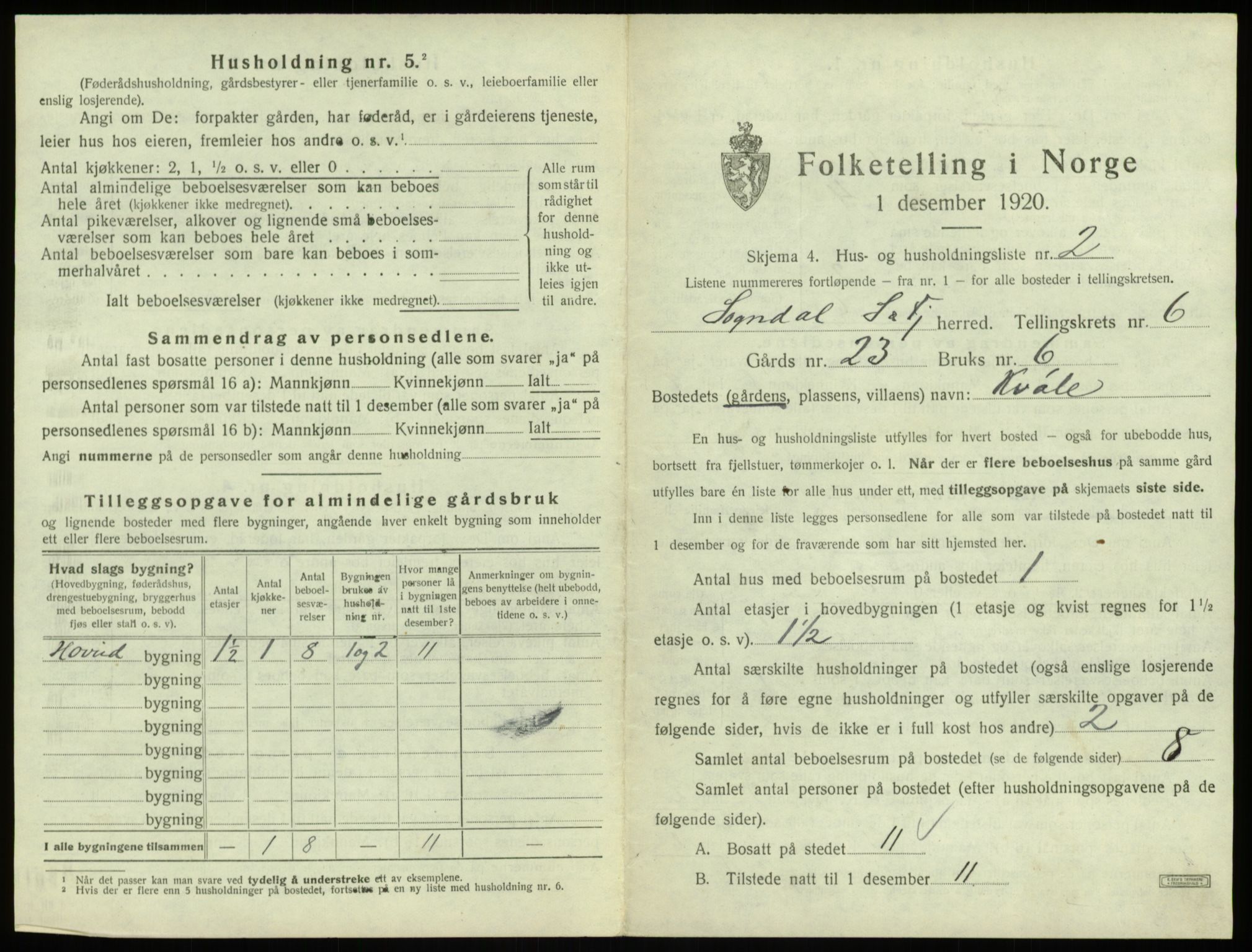 SAB, 1920 census for Sogndal, 1920, p. 326