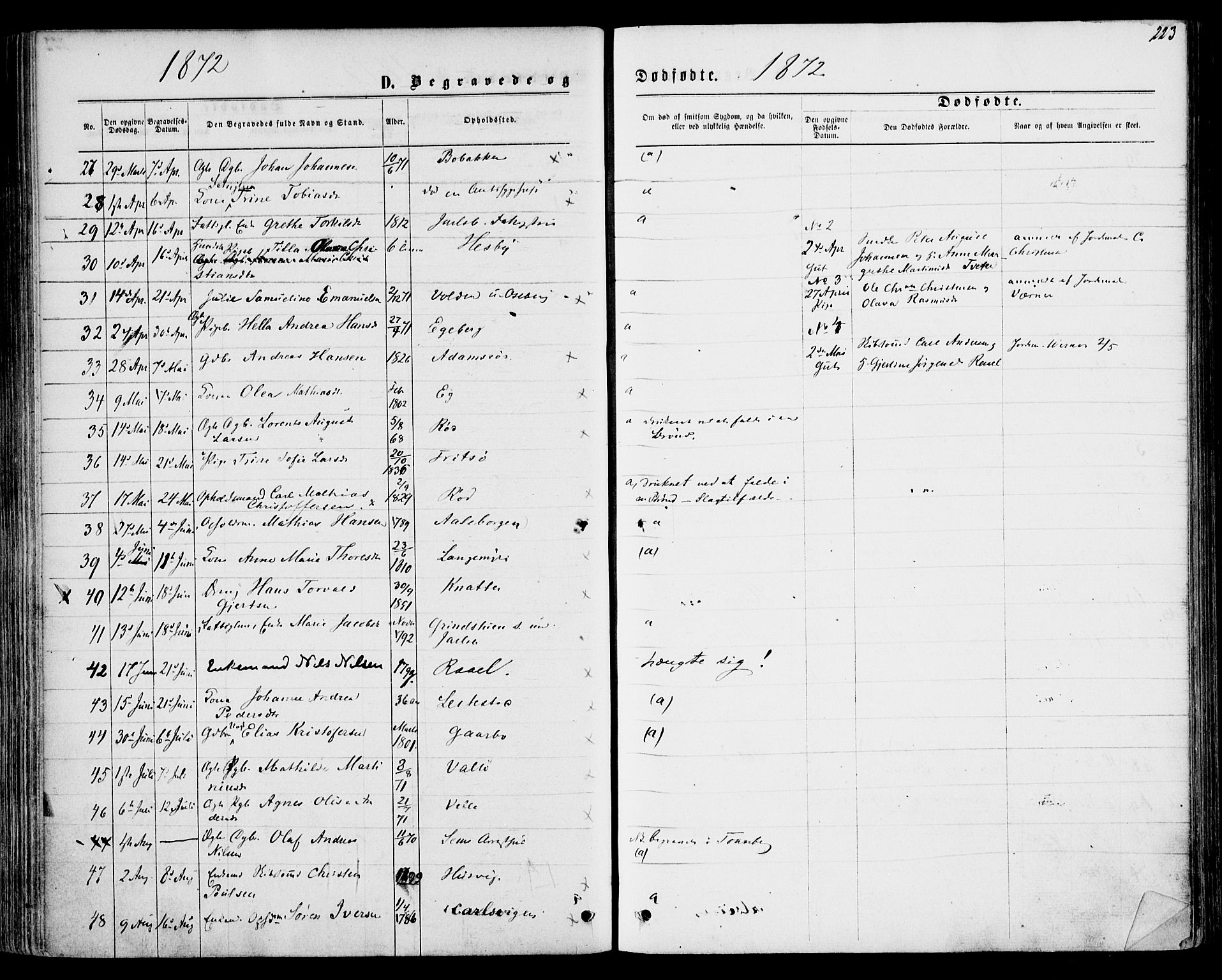 Sem kirkebøker, AV/SAKO-A-5/F/Fa/L0008: Parish register (official) no. I 8, 1866-1873, p. 223