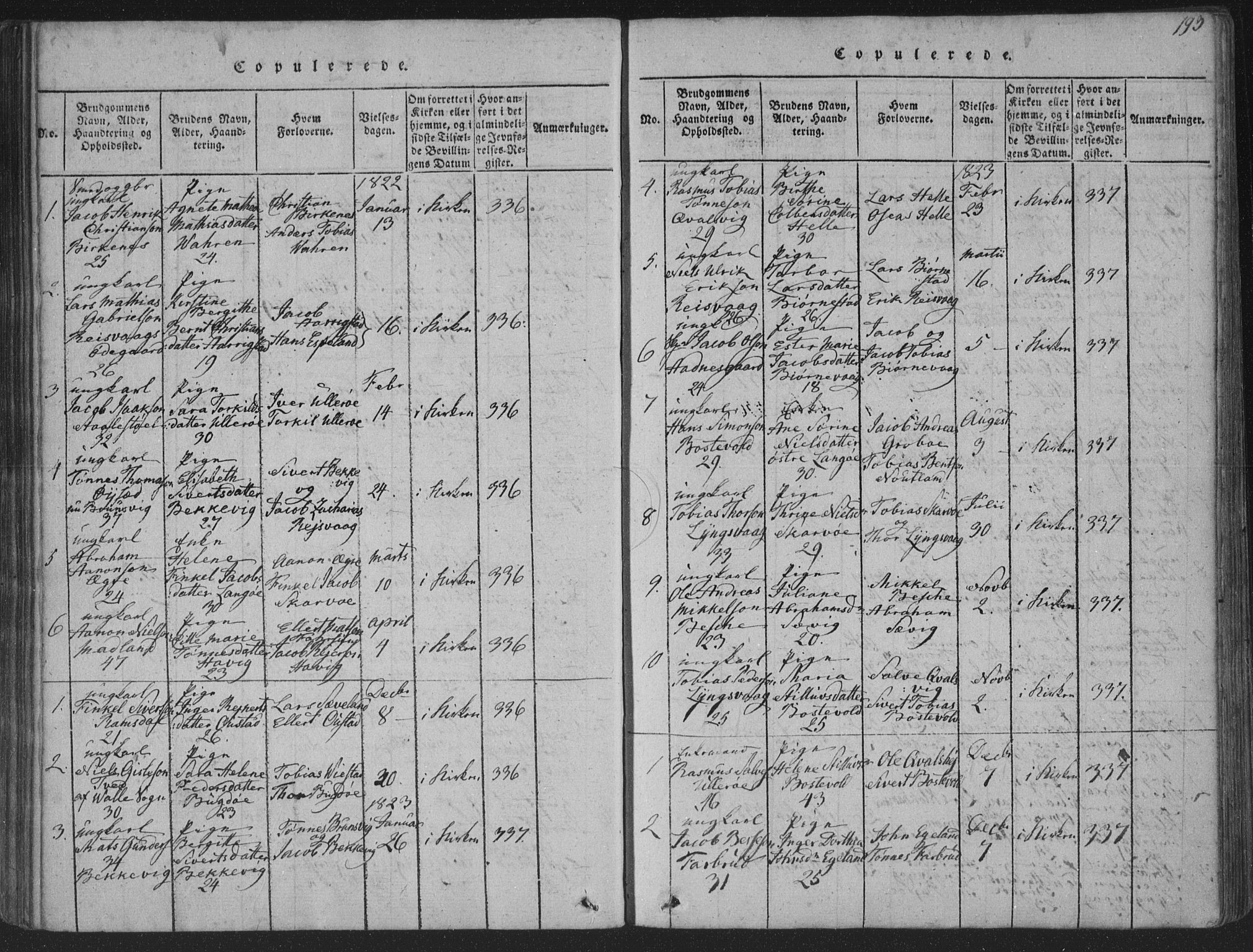 Herad sokneprestkontor, SAK/1111-0018/F/Fa/Fab/L0002: Parish register (official) no. A 2, 1816-1844, p. 193