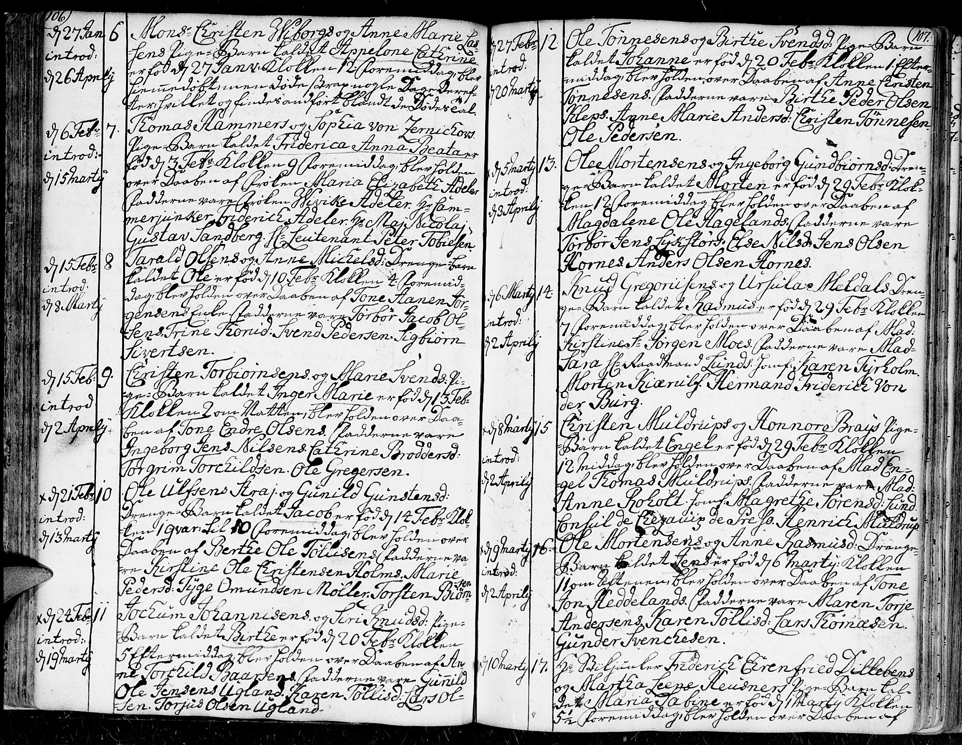 Kristiansand domprosti, SAK/1112-0006/F/Fa/L0002: Parish register (official) no. A 2, 1755-1778, p. 106-107