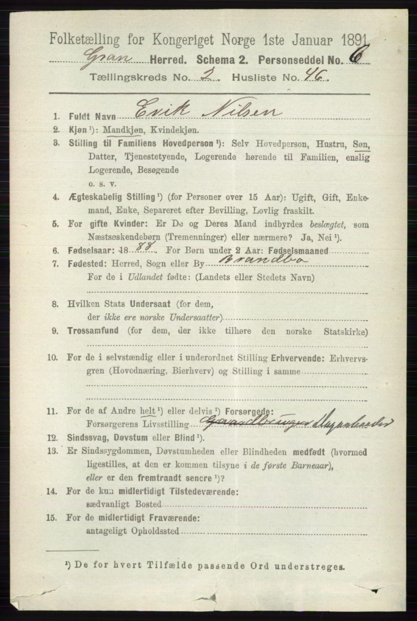 RA, 1891 census for 0534 Gran, 1891, p. 603