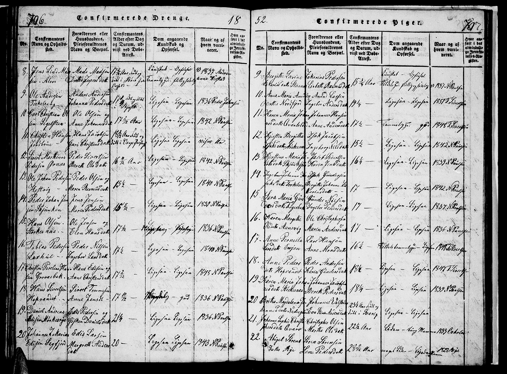 Ministerialprotokoller, klokkerbøker og fødselsregistre - Nordland, AV/SAT-A-1459/853/L0773: Parish register (copy) no. 853C01, 1821-1859, p. 706-707