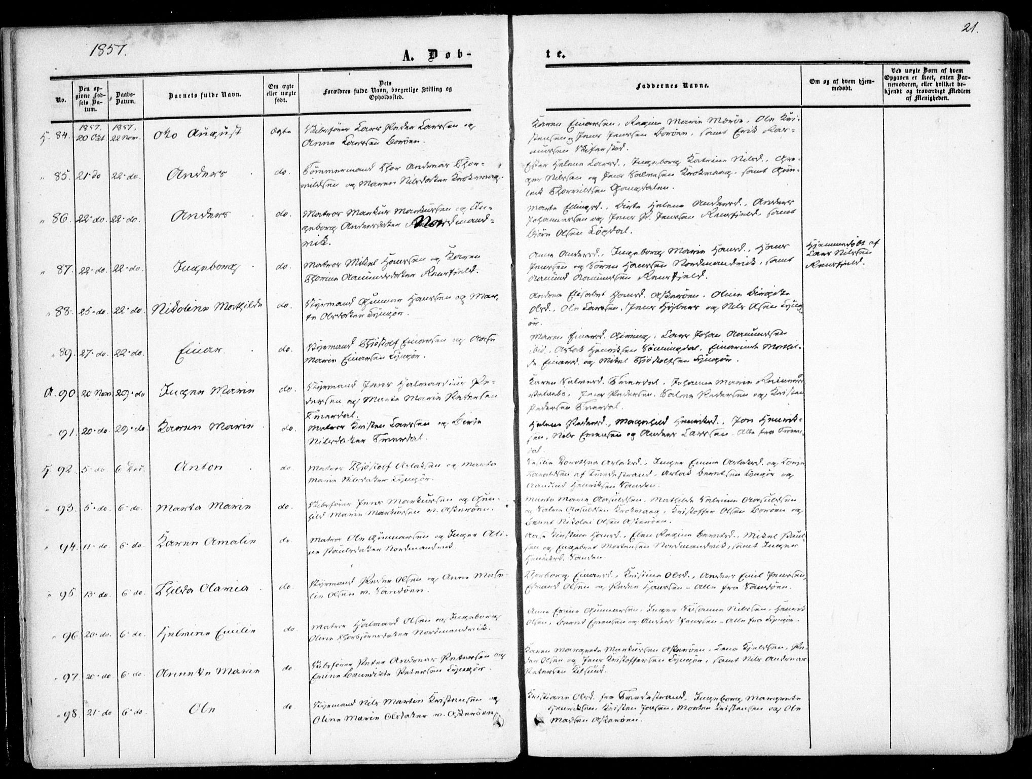 Dypvåg sokneprestkontor, SAK/1111-0007/F/Fa/Faa/L0006: Parish register (official) no. A 6, 1855-1872, p. 21