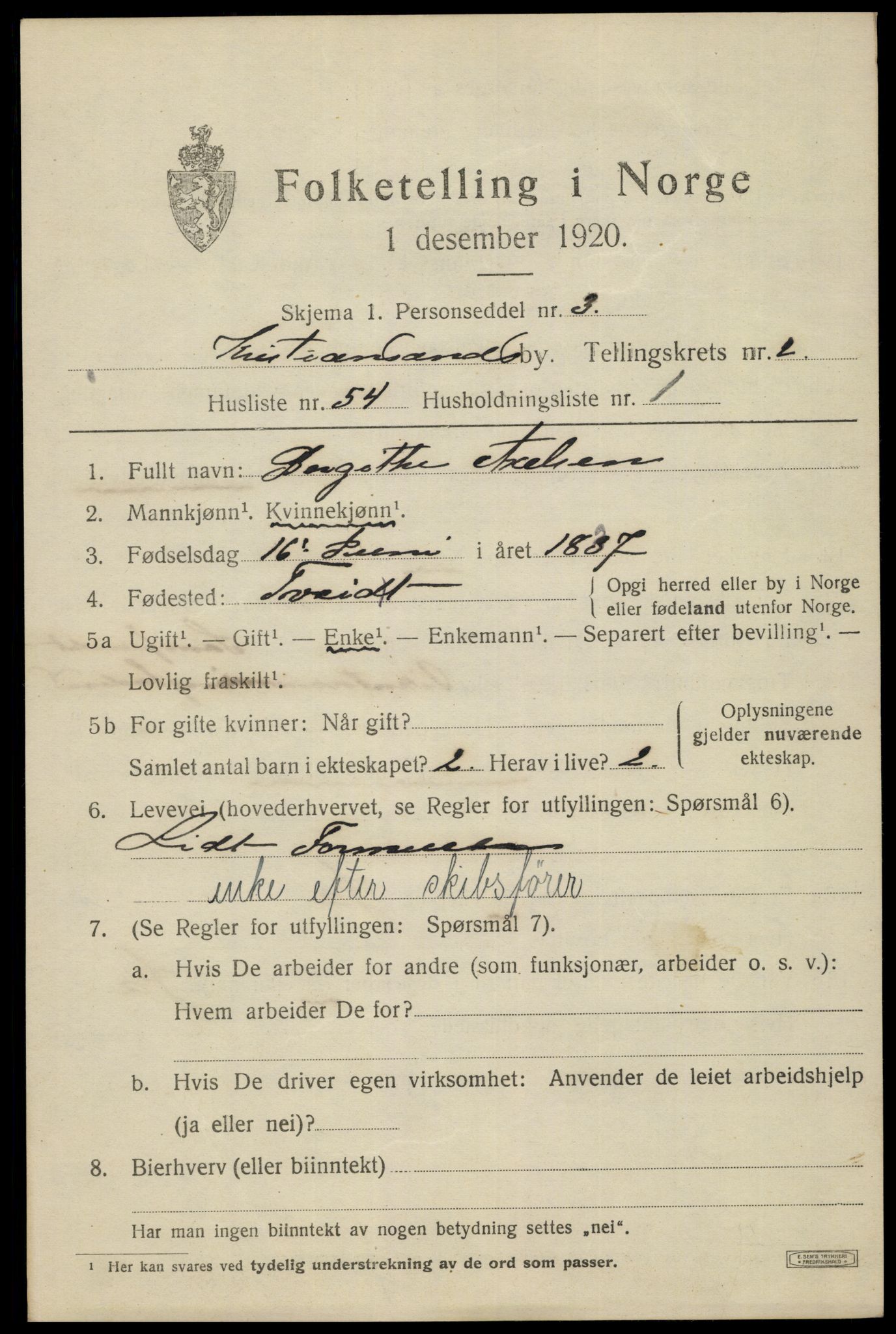 SAK, 1920 census for Kristiansand, 1920, p. 13461