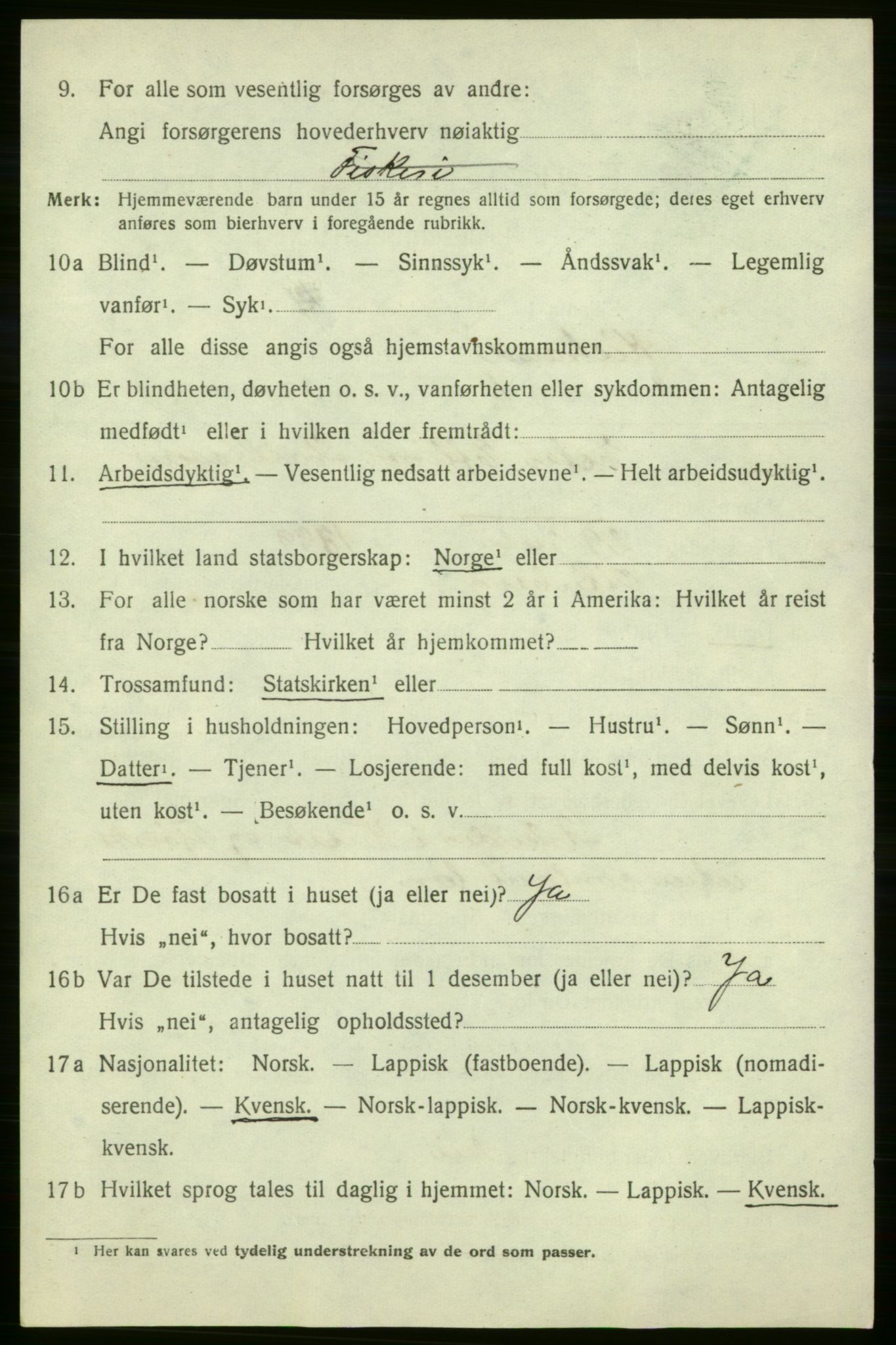 SATØ, 1920 census for Kistrand, 1920, p. 1855