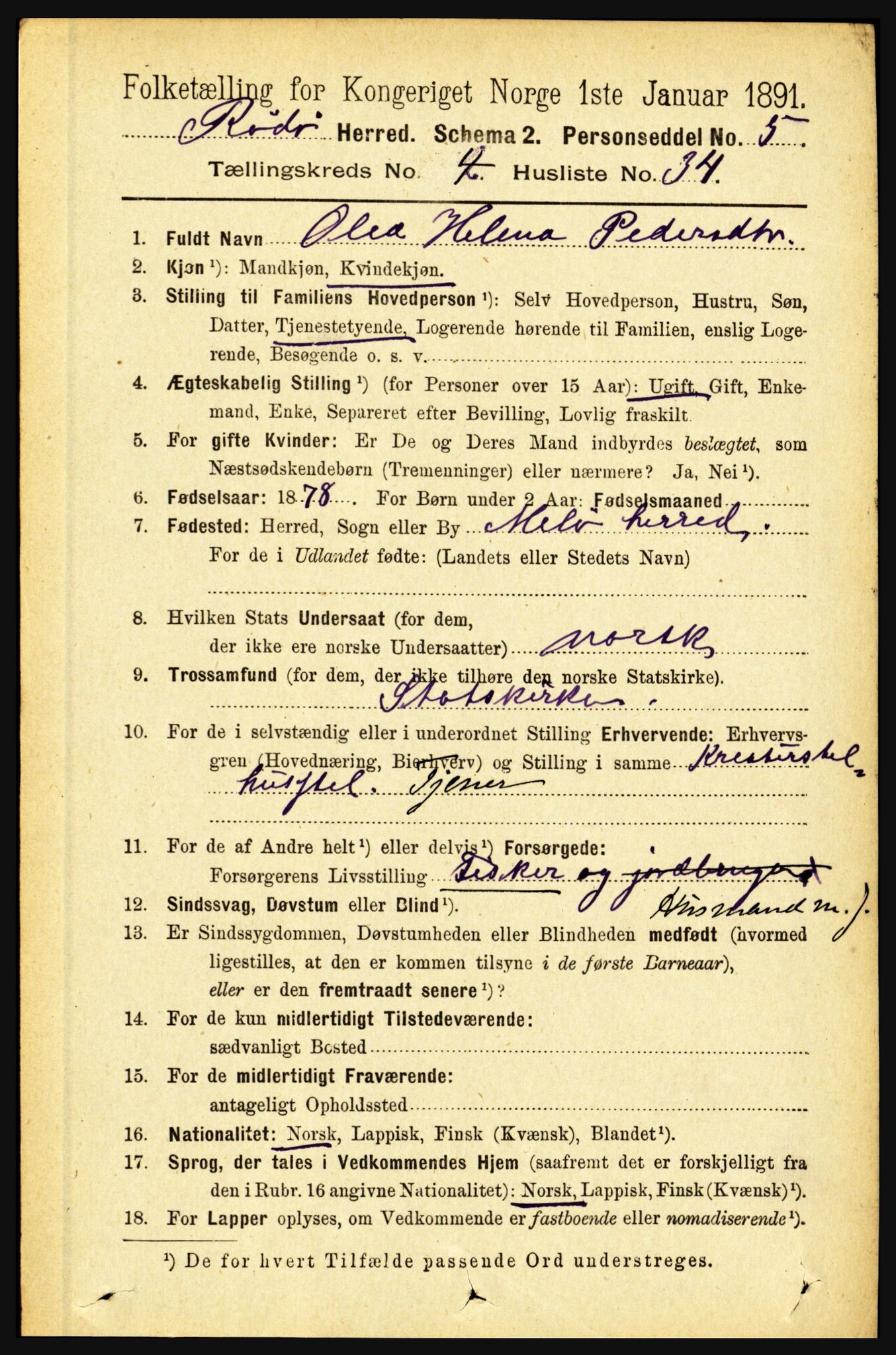 RA, 1891 census for 1836 Rødøy, 1891, p. 1852