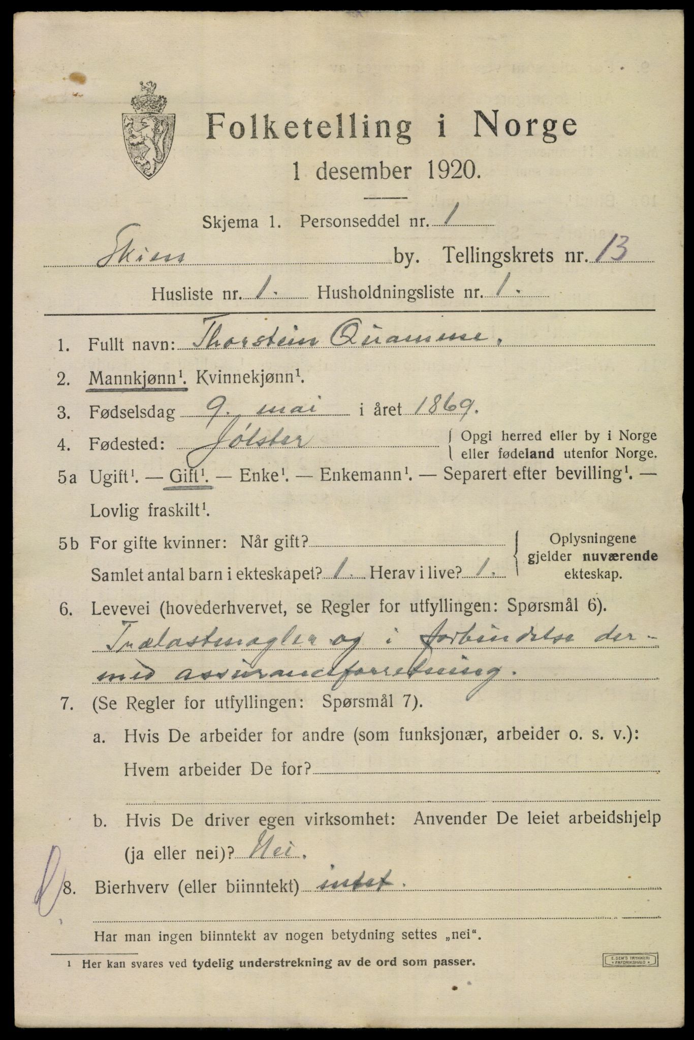 SAKO, 1920 census for Skien, 1920, p. 39480