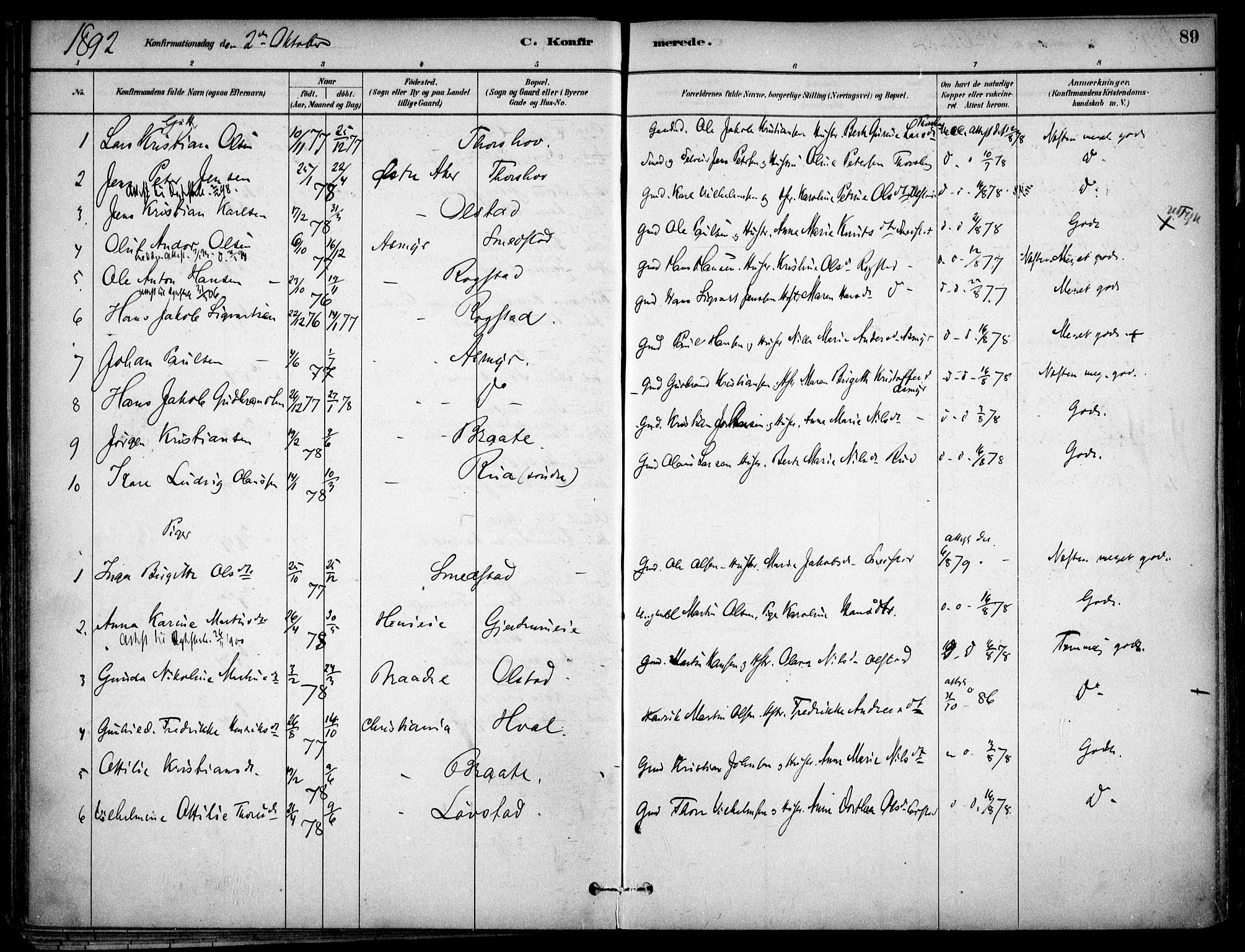 Gjerdrum prestekontor Kirkebøker, SAO/A-10412b/F/Fa/L0009: Parish register (official) no. I 9, 1881-1916, p. 89